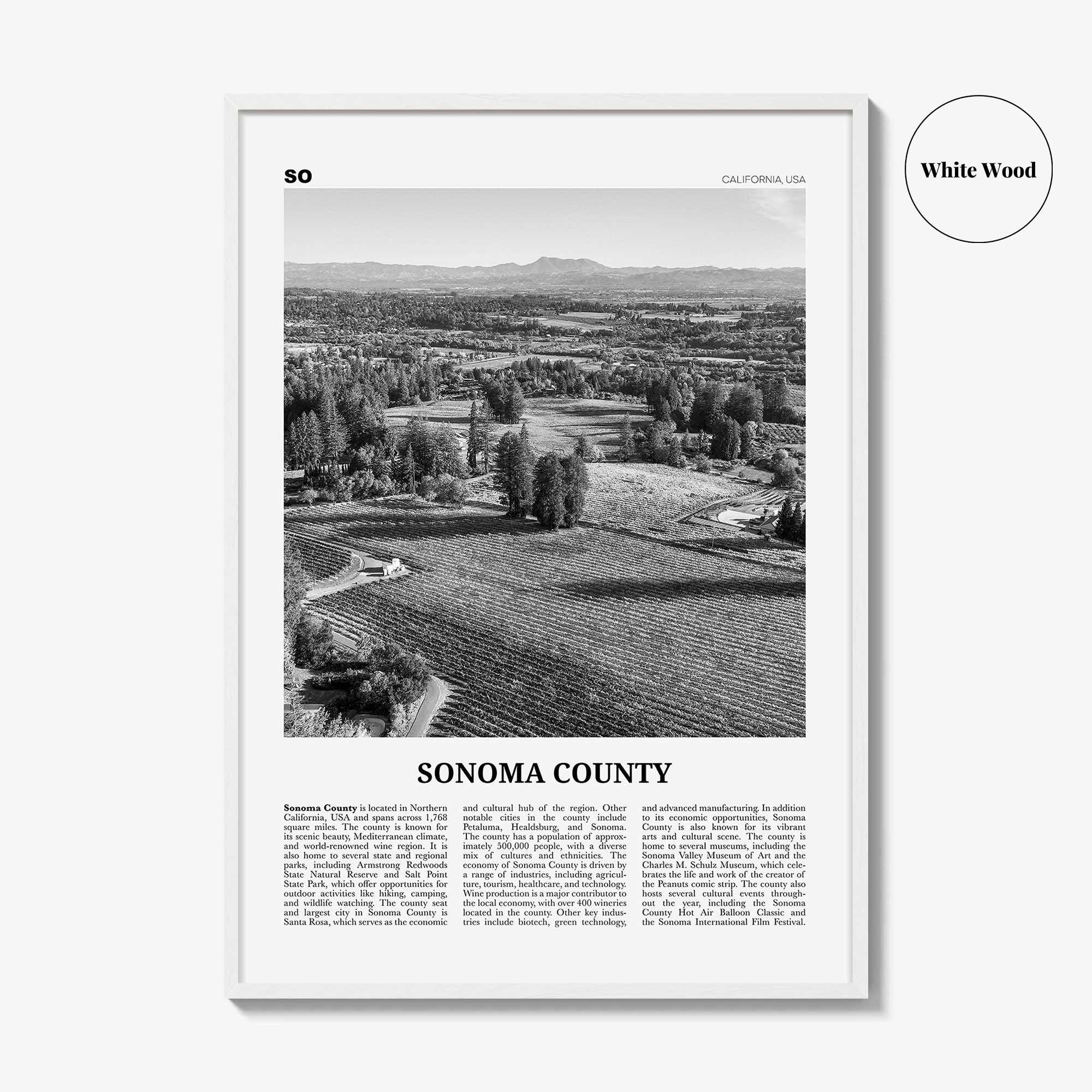 Sonoma County Print Black and White, Sonoma County Wall Art, Sonoma County Poster, Sonoma County Photo, Sonoma County Wall Décor, Sonoma Map