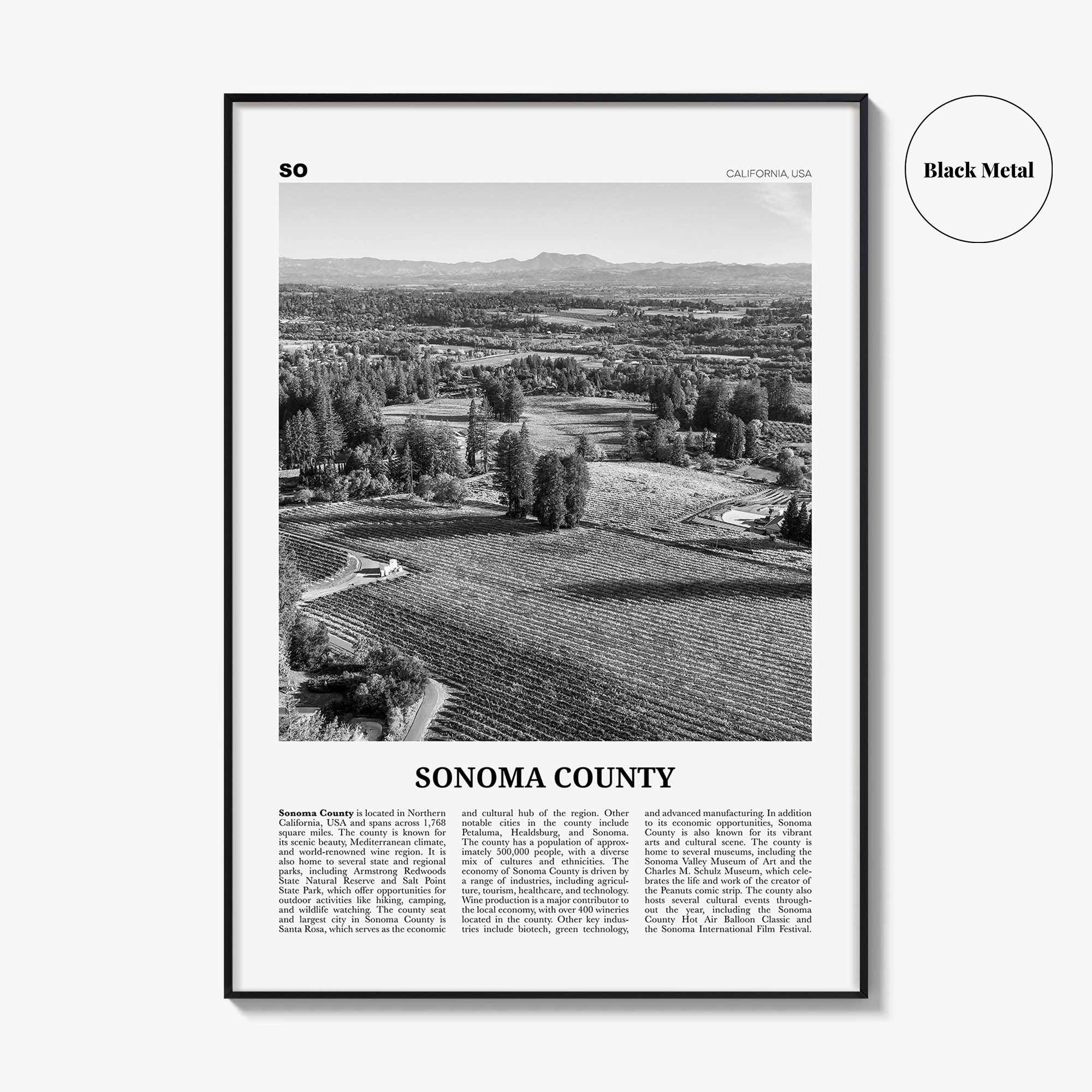 Sonoma County Print Black and White, Sonoma County Wall Art, Sonoma County Poster, Sonoma County Photo, Sonoma County Wall Décor, Sonoma Map