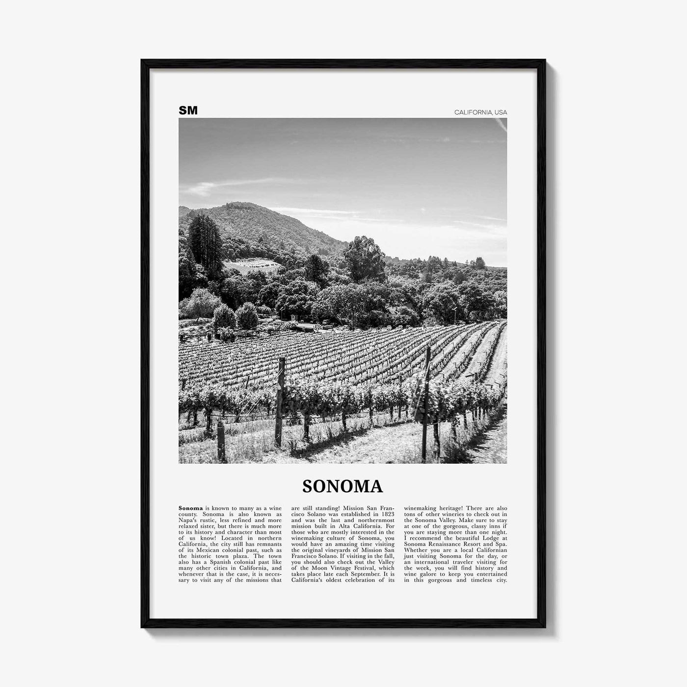 Sonoma Print Black and White, Sonoma Wall Art, Sonoma Poster, Sonoma Photo, Sonoma Wall Decor, California, USA, United States, North America