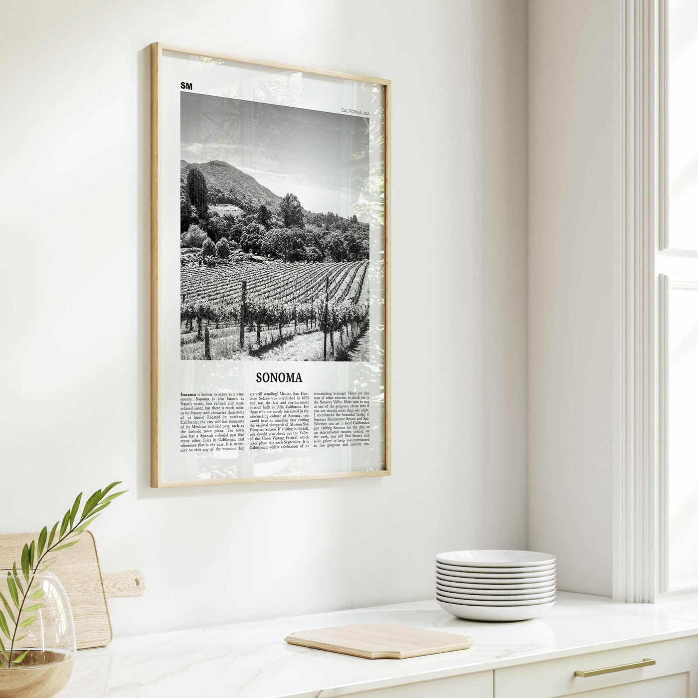 Sonoma Print Black and White, Sonoma Wall Art, Sonoma Poster, Sonoma Photo, Sonoma Wall Decor, California, USA, United States, North America