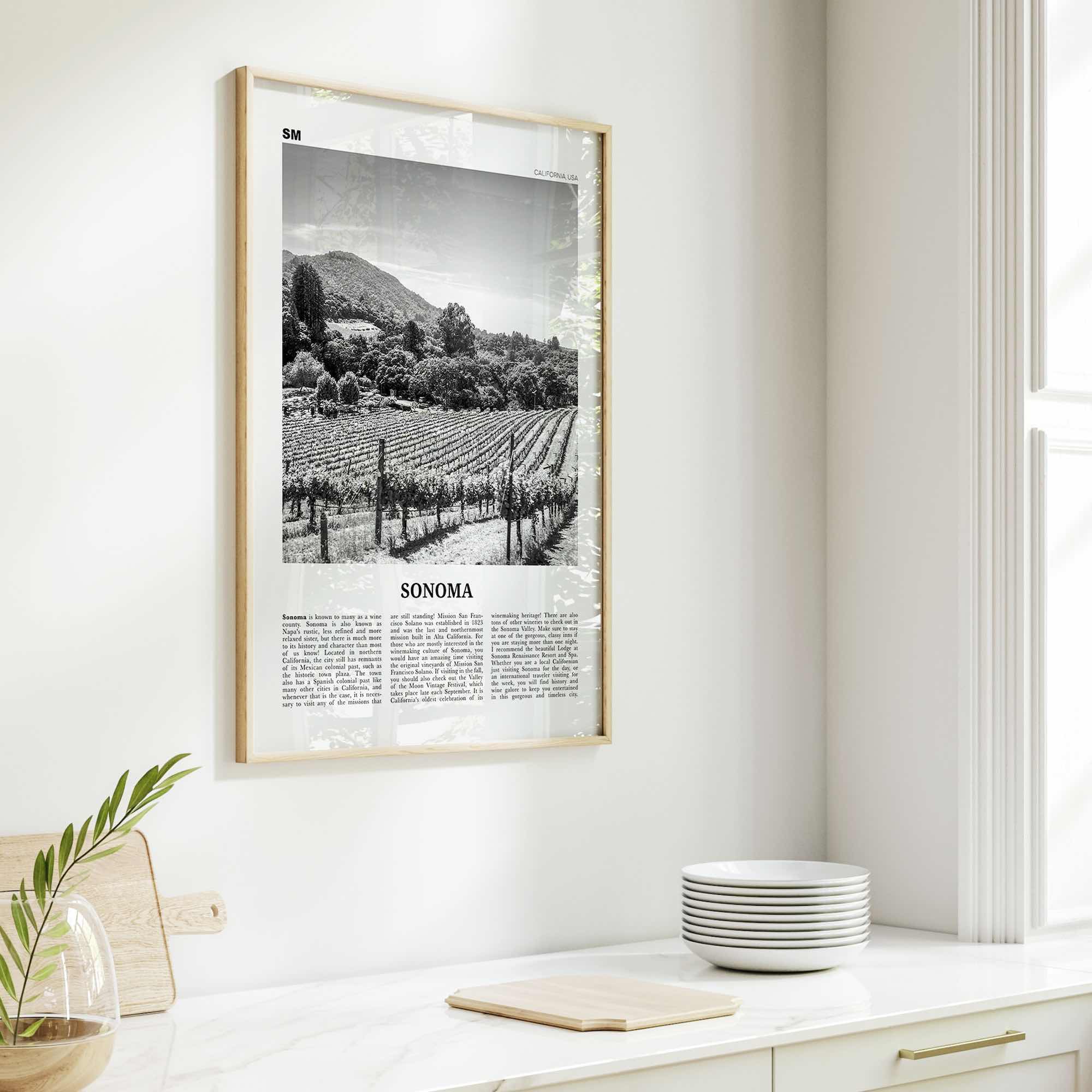 Sonoma Print Black and White, Sonoma Wall Art, Sonoma Poster, Sonoma Photo, Sonoma Wall Decor, California, USA, United States, North America