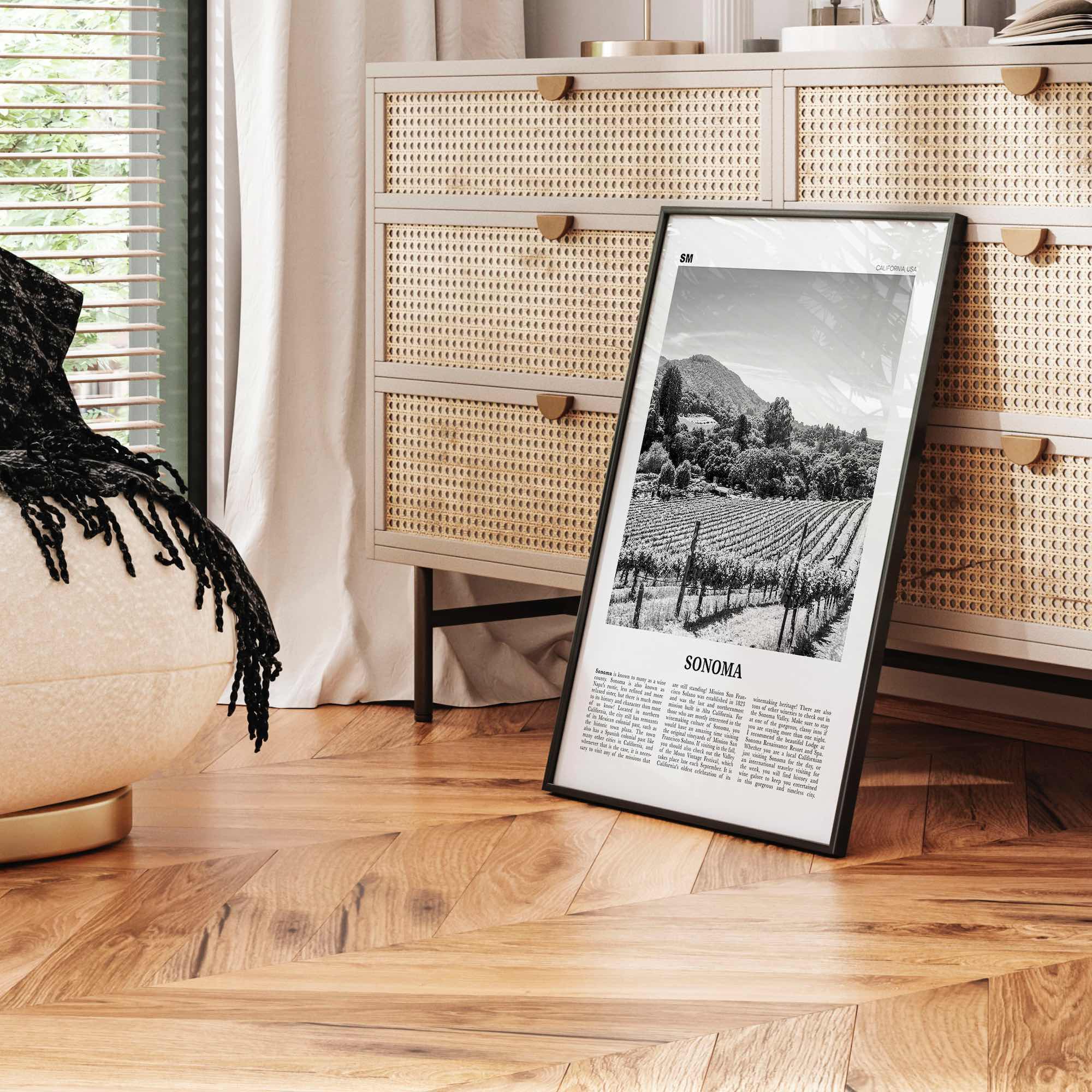 Sonoma Print Black and White, Sonoma Wall Art, Sonoma Poster, Sonoma Photo, Sonoma Wall Decor, California, USA, United States, North America