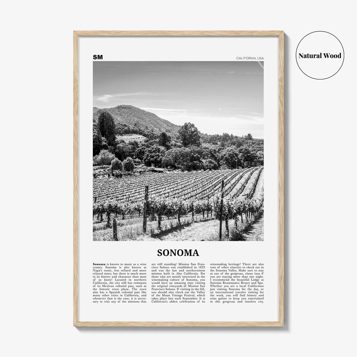 Sonoma Print Black and White, Sonoma Wall Art, Sonoma Poster, Sonoma Photo, Sonoma Wall Decor, California, USA, United States, North America