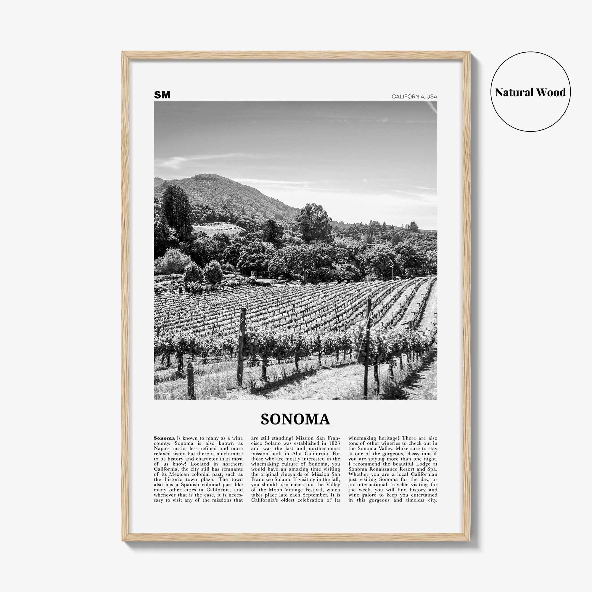 Sonoma Print Black and White, Sonoma Wall Art, Sonoma Poster, Sonoma Photo, Sonoma Wall Decor, California, USA, United States, North America