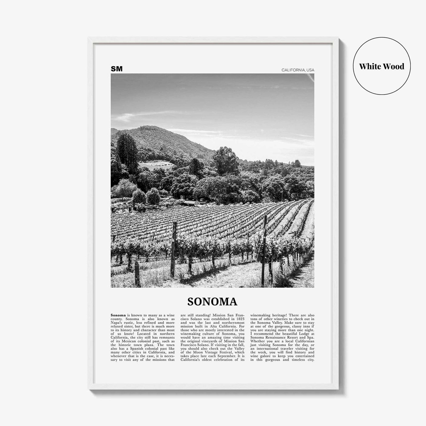 Sonoma Print Black and White, Sonoma Wall Art, Sonoma Poster, Sonoma Photo, Sonoma Wall Decor, California, USA, United States, North America