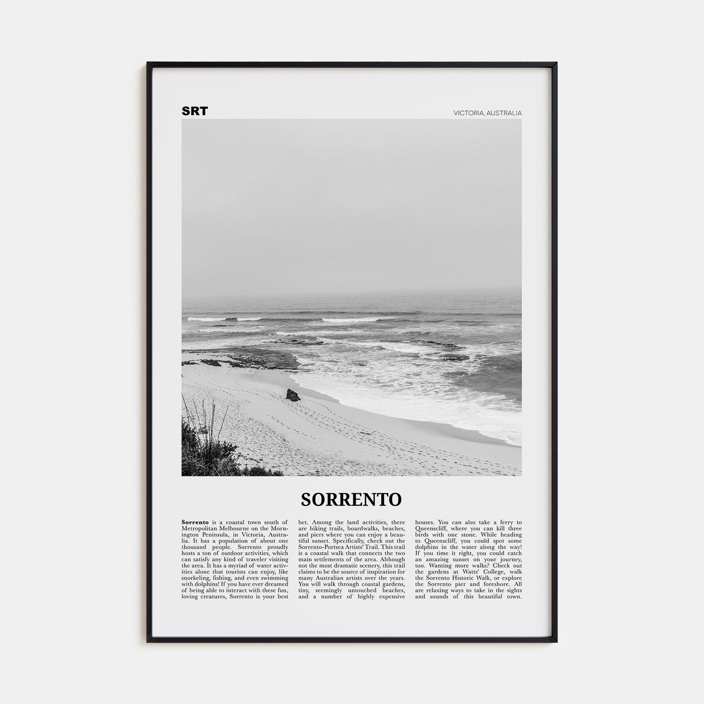 Sorrento, Australia Travel B&W Poster
