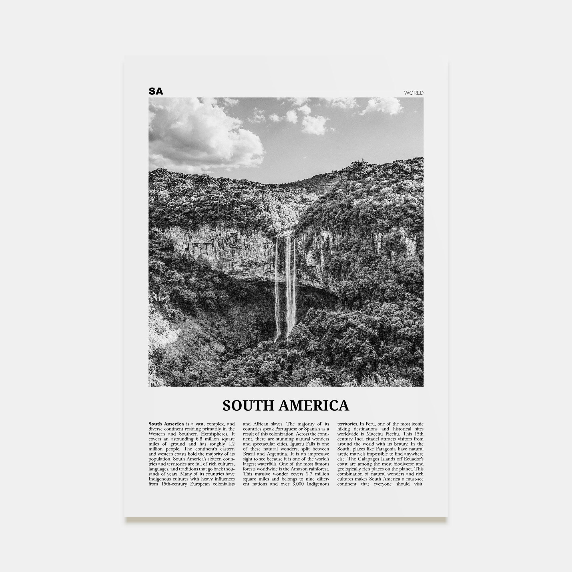 South America Travel B&W Poster
