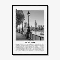 South Bank Print Black and White, South Bank Wall Art, South Bank Poster, South Bank Photo, South Bank Décor, South Bank Map, London England