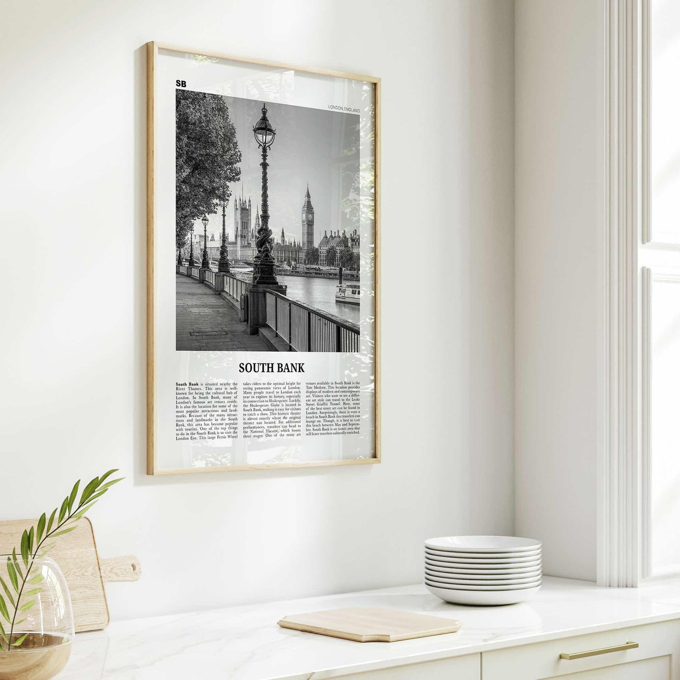 South Bank Print Black and White, South Bank Wall Art, South Bank Poster, South Bank Photo, South Bank Décor, South Bank Map, London England