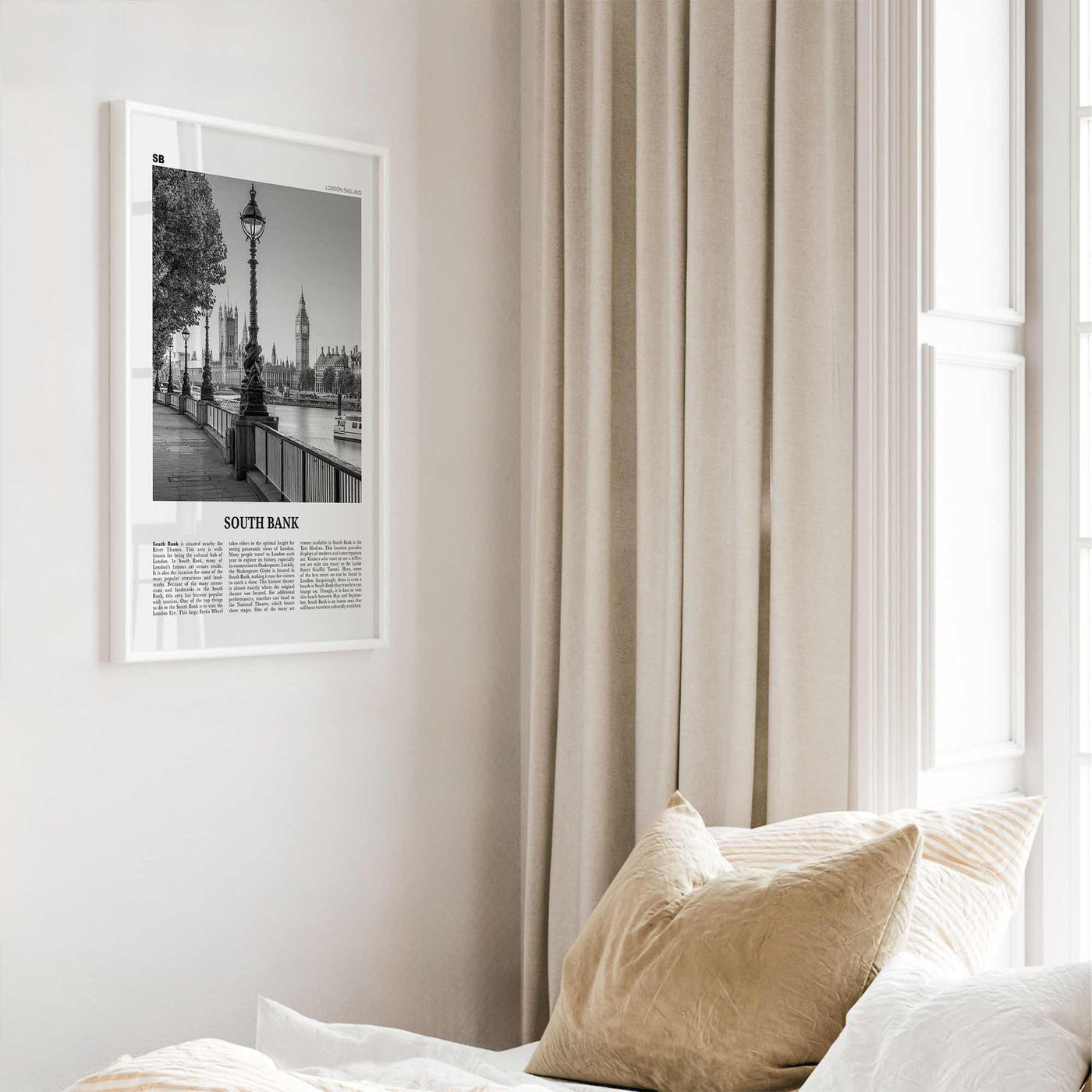 South Bank Print Black and White, South Bank Wall Art, South Bank Poster, South Bank Photo, South Bank Décor, South Bank Map, London England