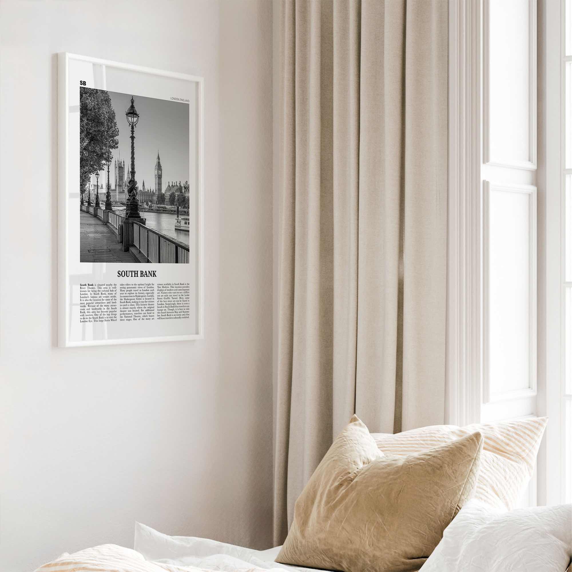 South Bank Print Black and White, South Bank Wall Art, South Bank Poster, South Bank Photo, South Bank Décor, South Bank Map, London England