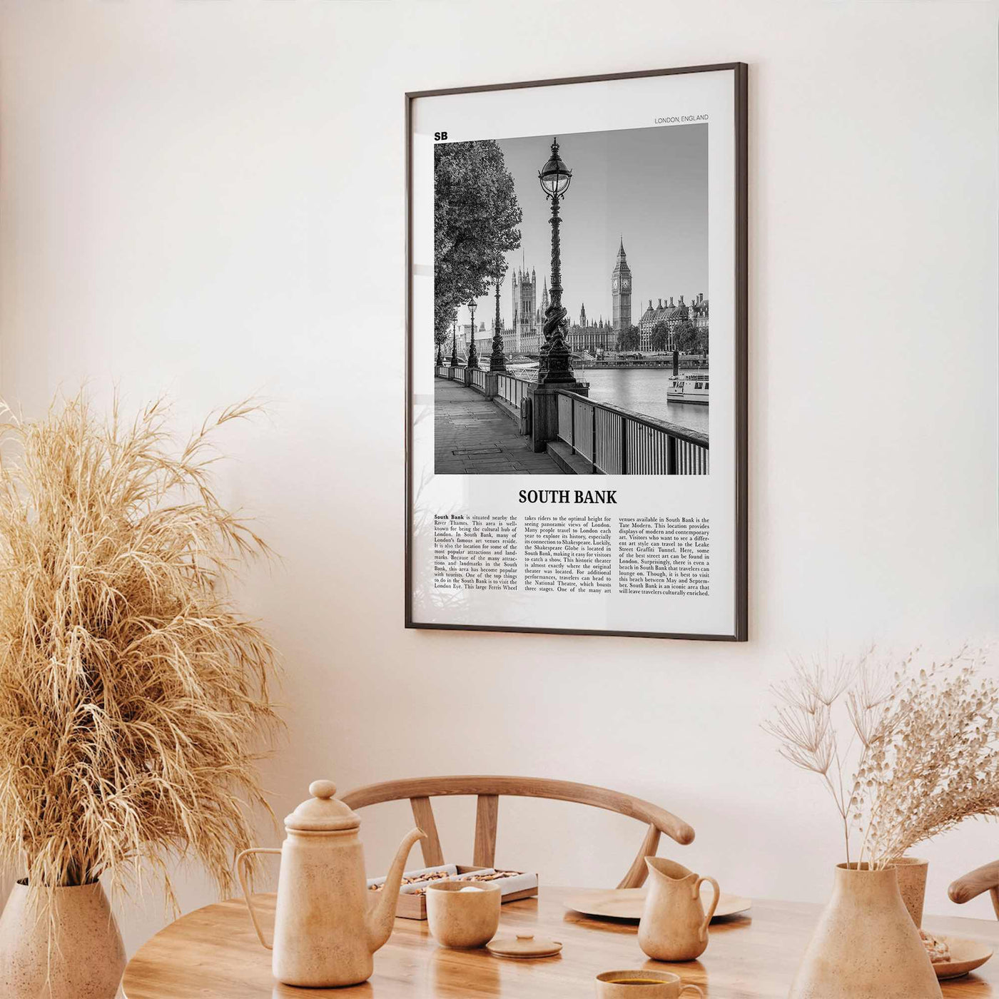 South Bank Print Black and White, South Bank Wall Art, South Bank Poster, South Bank Photo, South Bank Décor, South Bank Map, London England