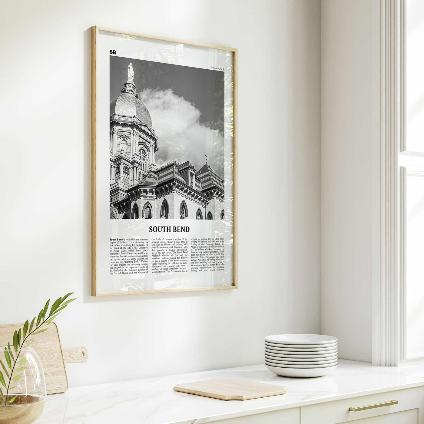 South Bend Print Black and White, South Bend Wall Art, South Bend Poster, South Bend Photo, South Bend Wall Décor, Indiana USA United States