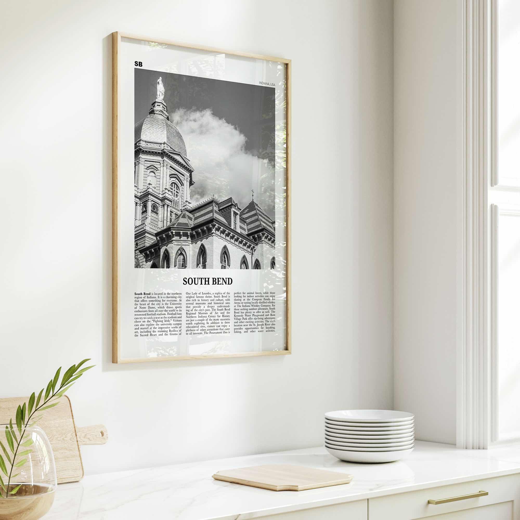 South Bend Print Black and White, South Bend Wall Art, South Bend Poster, South Bend Photo, South Bend Wall Décor, Indiana USA United States