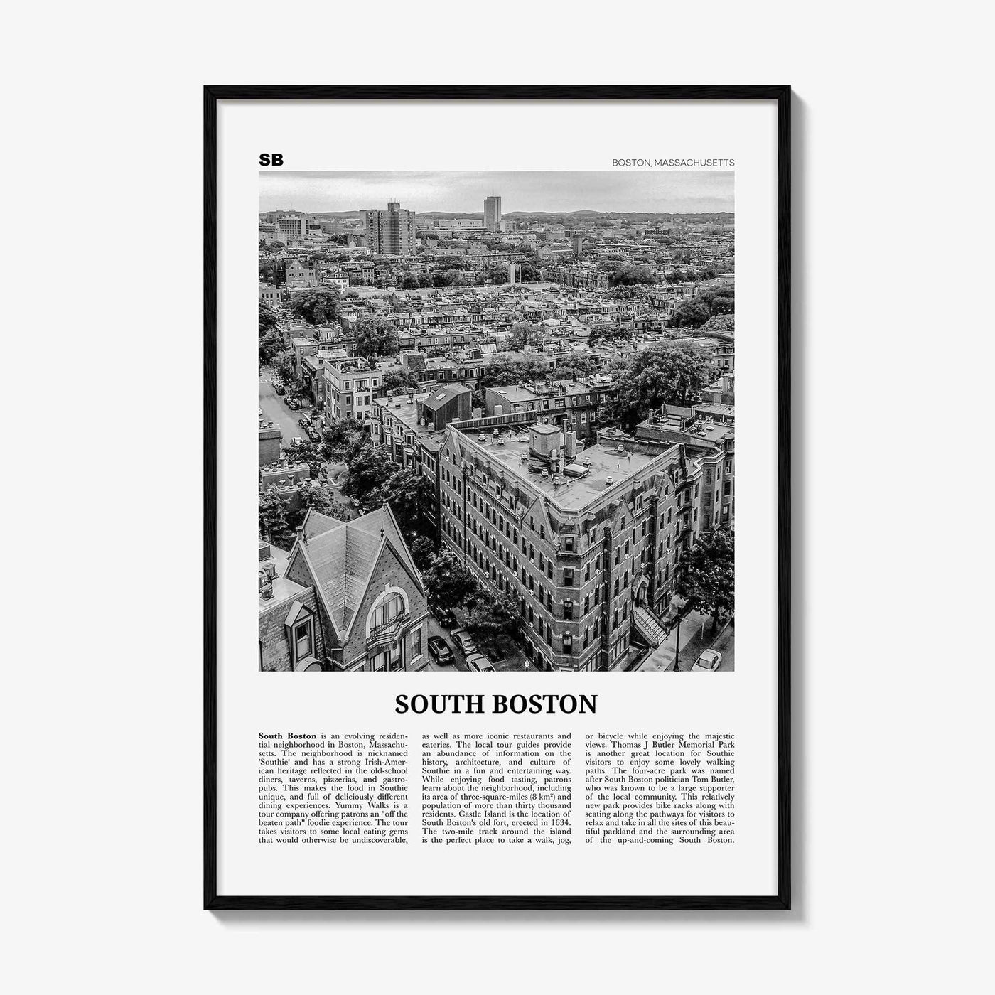 South Boston Print Black and White, South Boston Wall Art, South Boston Poster, South Boston Photo, South Boston Map, Massachusetts, USA