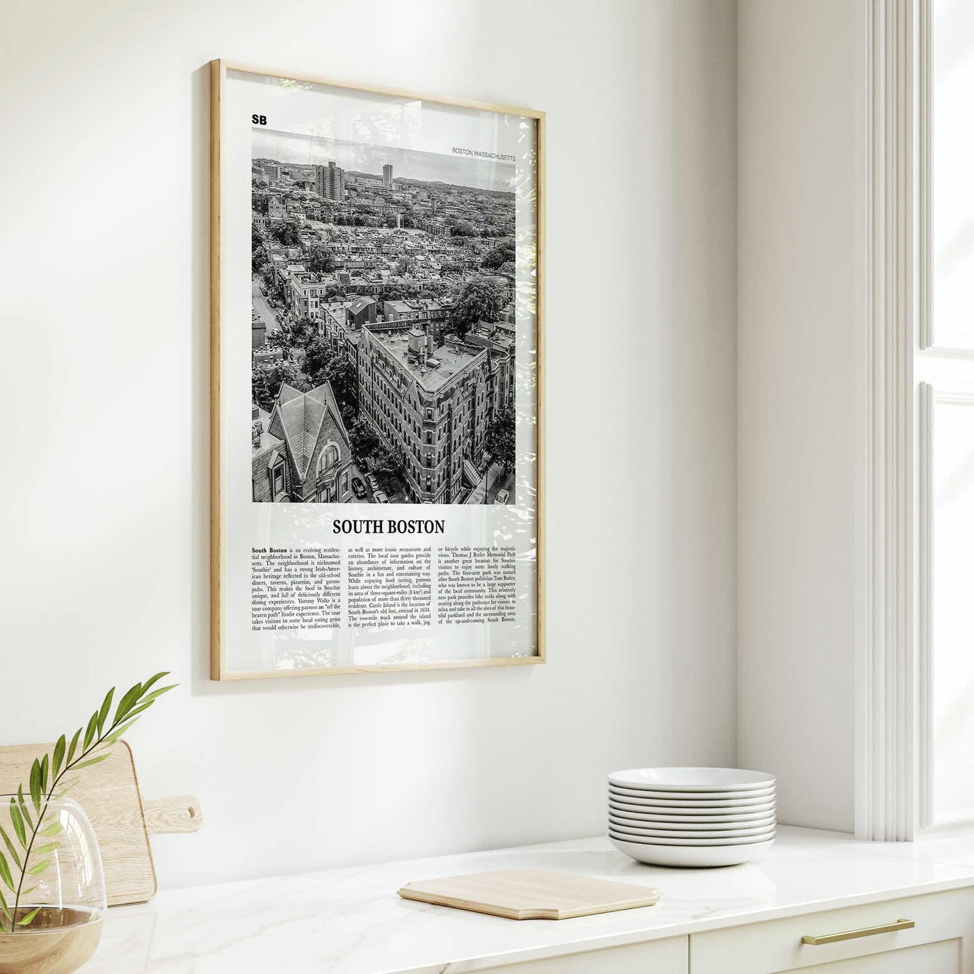 South Boston Print Black and White, South Boston Wall Art, South Boston Poster, South Boston Photo, South Boston Map, Massachusetts, USA