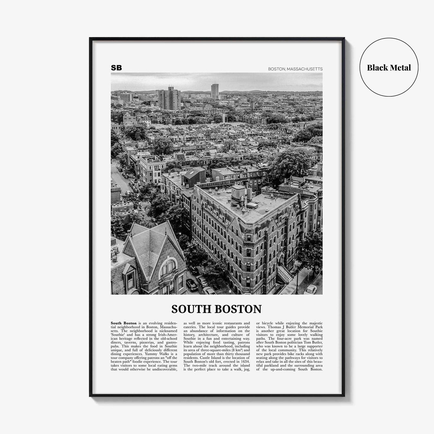 South Boston Print Black and White, South Boston Wall Art, South Boston Poster, South Boston Photo, South Boston Map, Massachusetts, USA