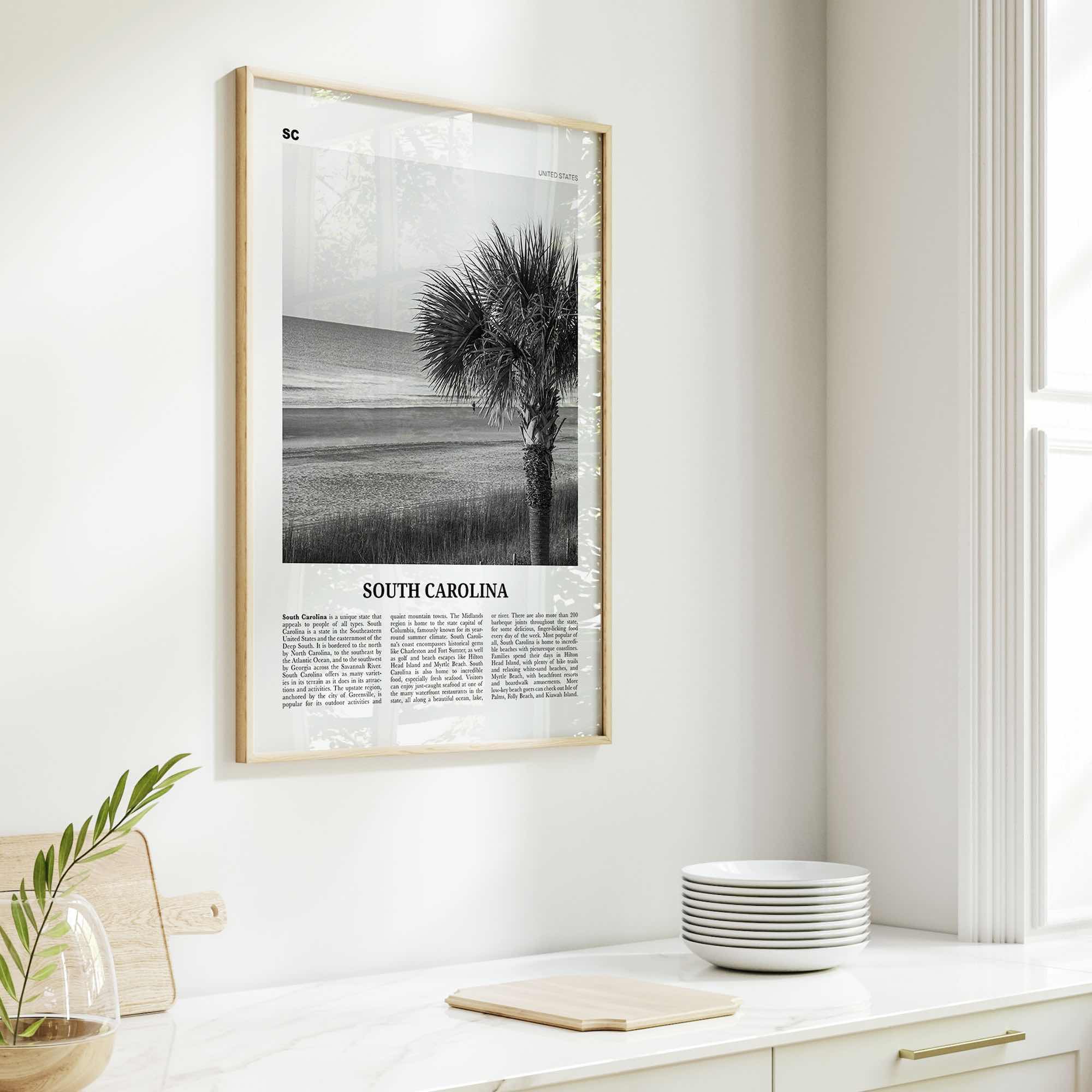 South Carolina Print Black and White No 1, South Carolina Art, South Carolina Poster, South Carolina Photo, South Carolina Map