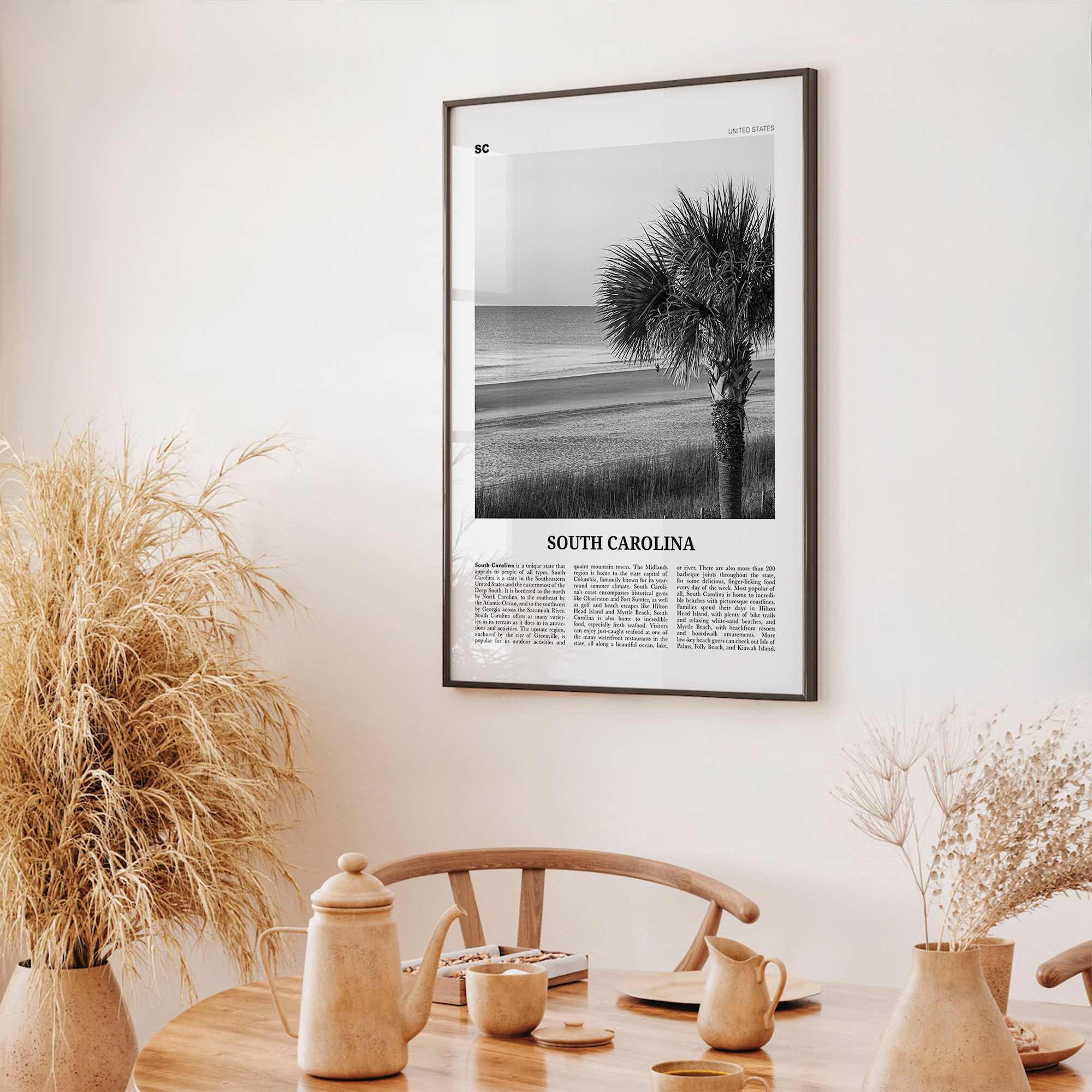 South Carolina Print Black and White No 1, South Carolina Art, South Carolina Poster, South Carolina Photo, South Carolina Map