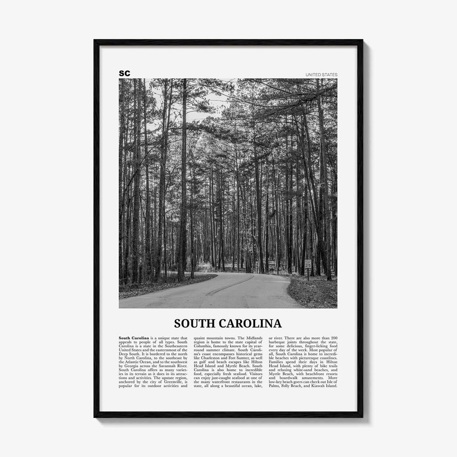 South Carolina Print Black and White No 2, South Carolina Wall Art, South Carolina Poster, South Carolina Photo, USA United States