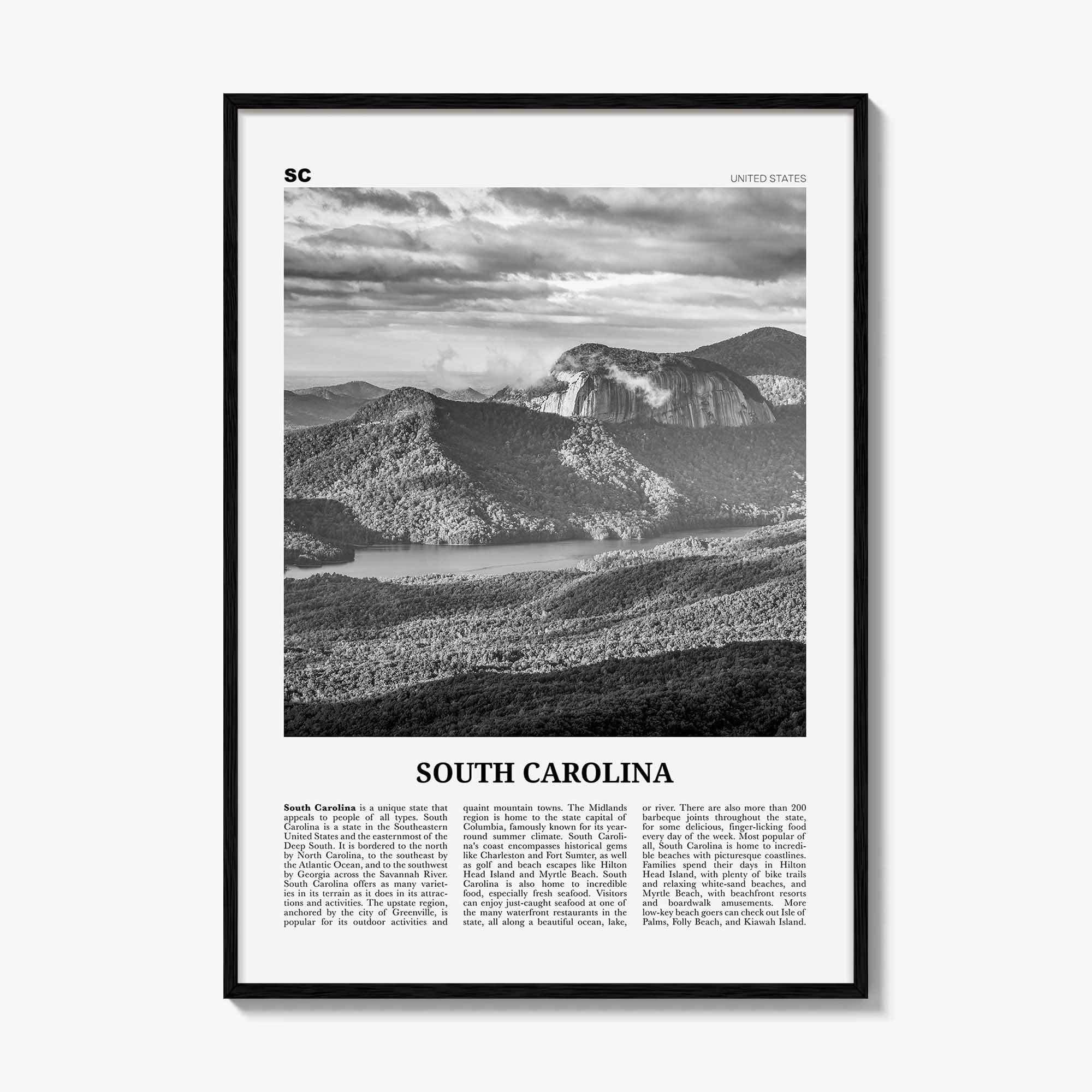 South Carolina Print Black and White No 3, South Carolina Art, South Carolina Poster, South Carolina Photo, South Carolina Map