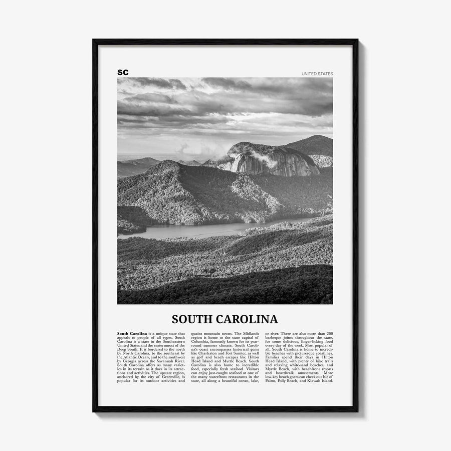 South Carolina Print Black and White No 3, South Carolina Art, South Carolina Poster, South Carolina Photo, South Carolina Map