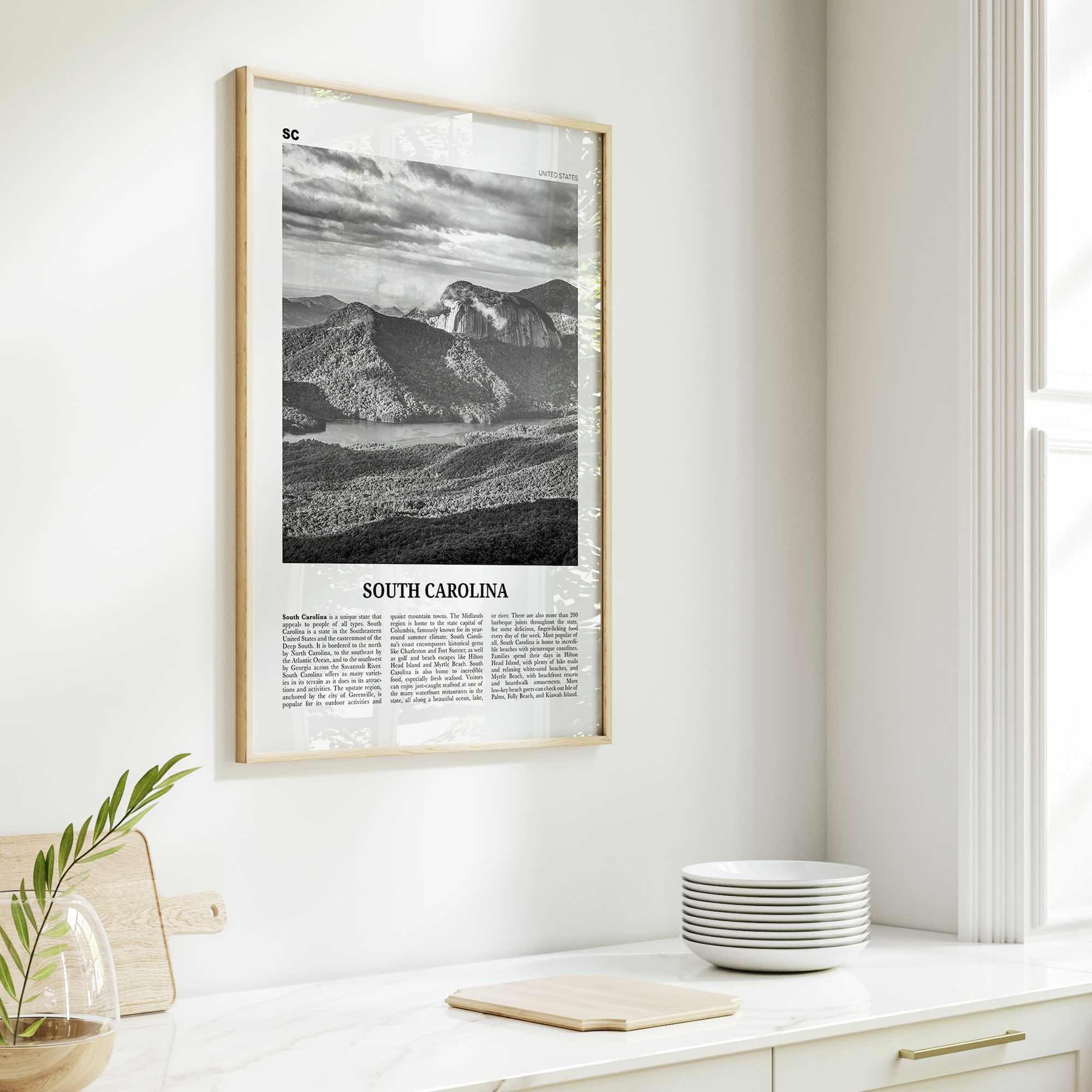 South Carolina Print Black and White No 3, South Carolina Art, South Carolina Poster, South Carolina Photo, South Carolina Map