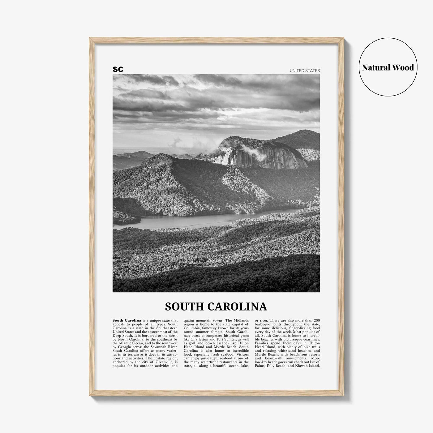 South Carolina Print Black and White No 3, South Carolina Art, South Carolina Poster, South Carolina Photo, South Carolina Map