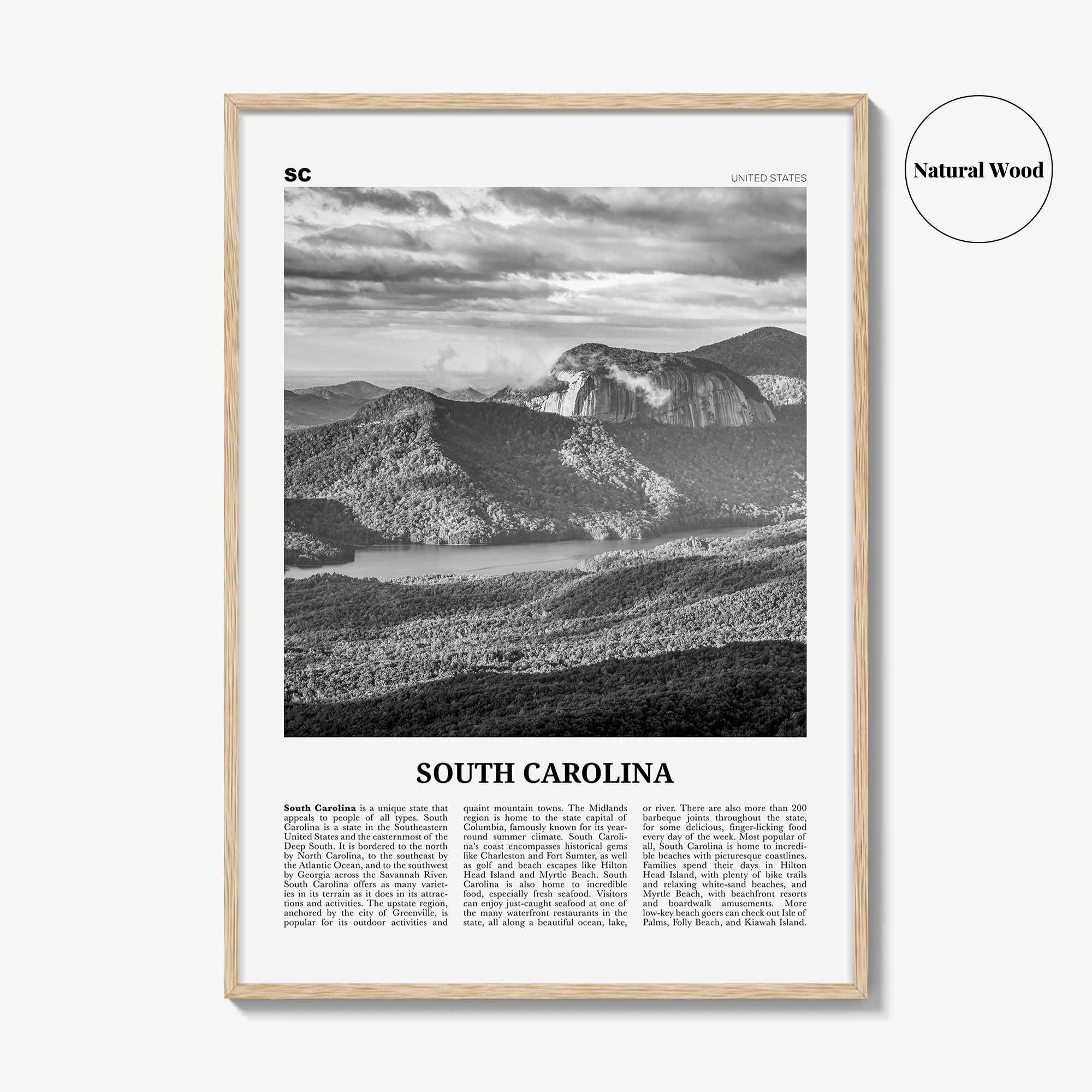 South Carolina Print Black and White No 3, South Carolina Art, South Carolina Poster, South Carolina Photo, South Carolina Map