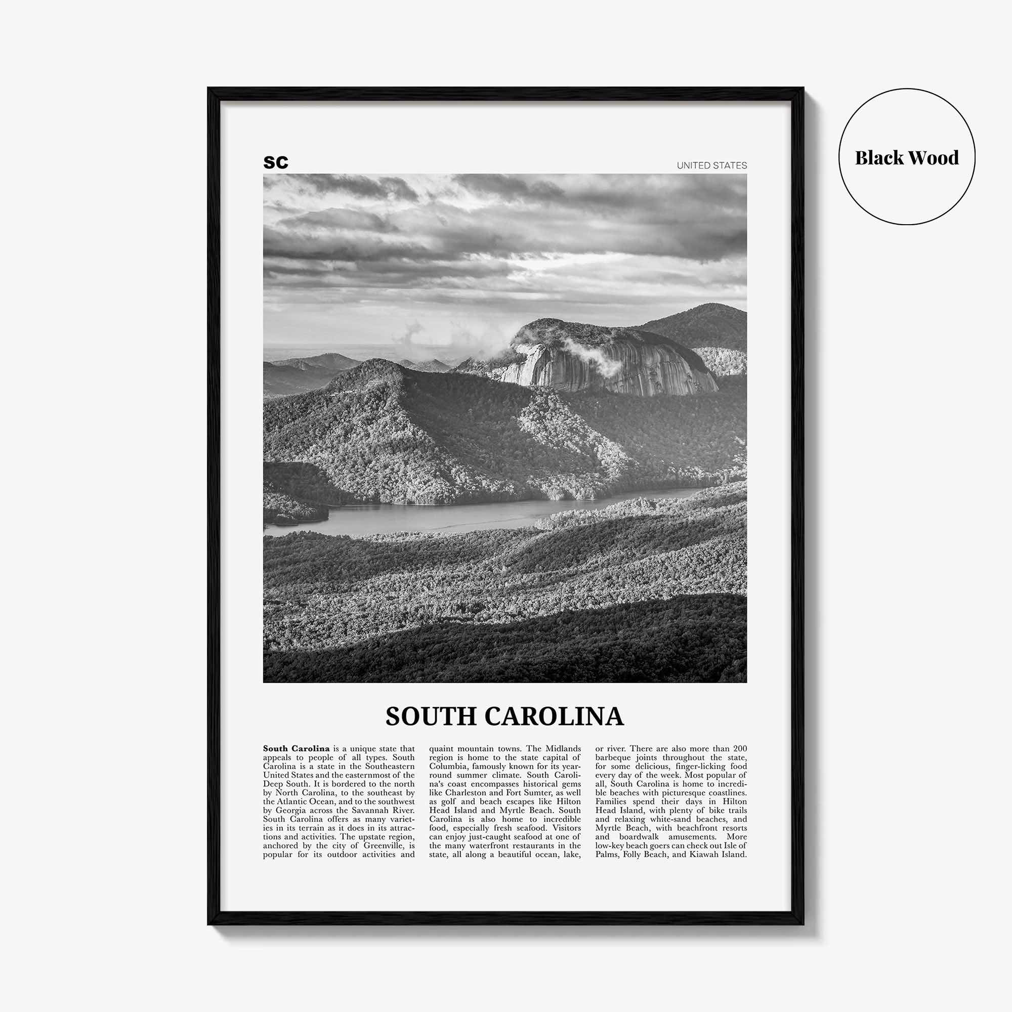 South Carolina Print Black and White No 3, South Carolina Art, South Carolina Poster, South Carolina Photo, South Carolina Map