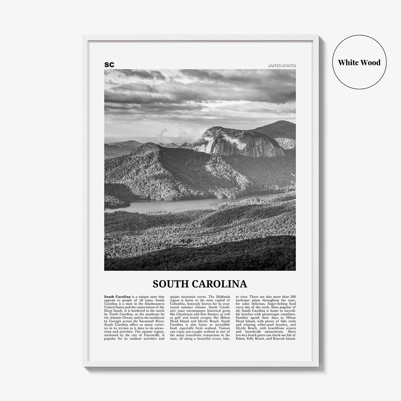 South Carolina Print Black and White No 3, South Carolina Art, South Carolina Poster, South Carolina Photo, South Carolina Map