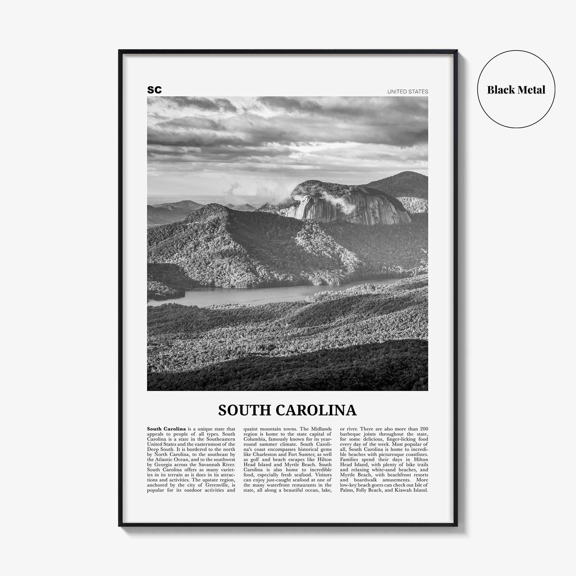 South Carolina Print Black and White No 3, South Carolina Art, South Carolina Poster, South Carolina Photo, South Carolina Map