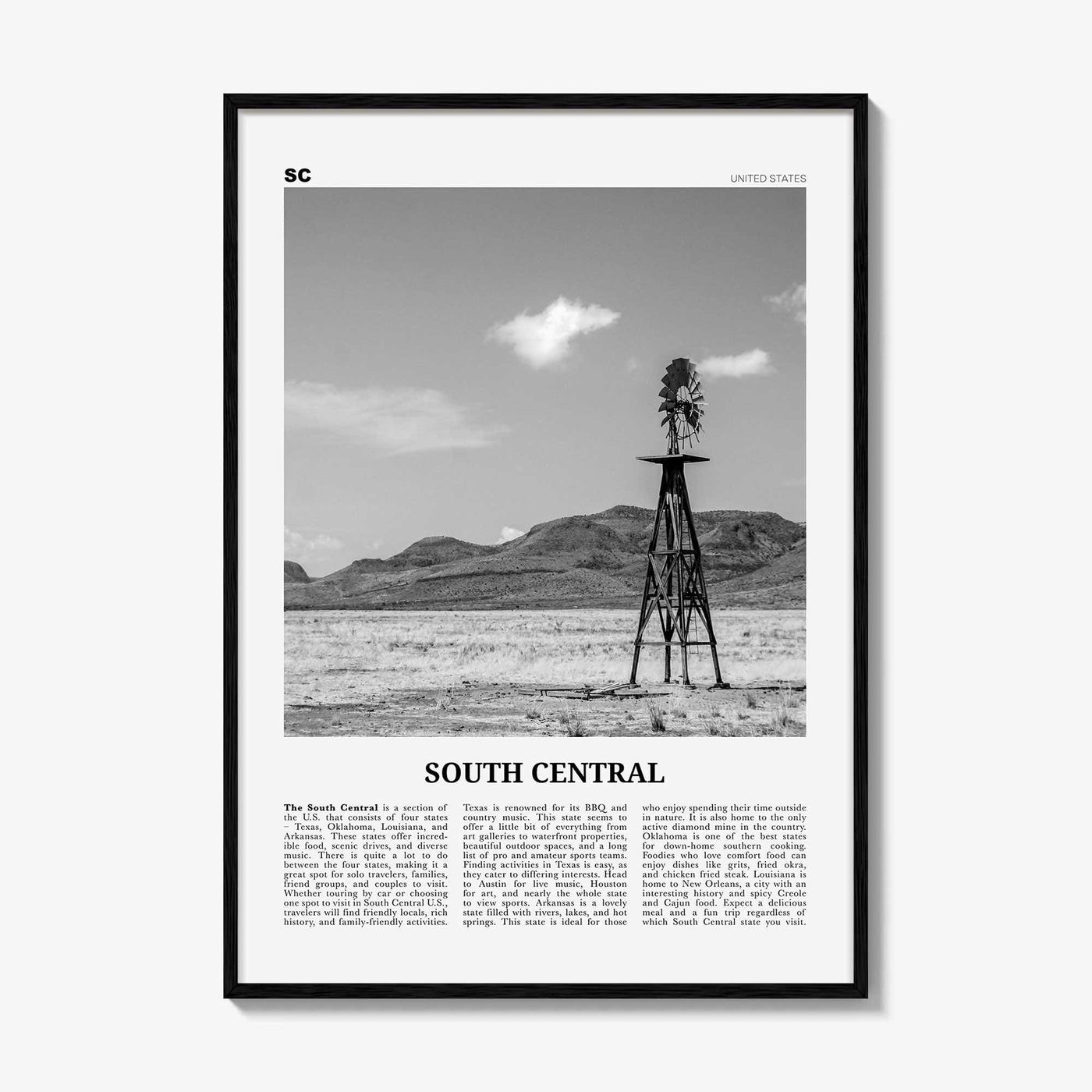 South Central Print Black and White, South Central Wall Art, South Central Poster, South Central Photo, South Central Décor, United States