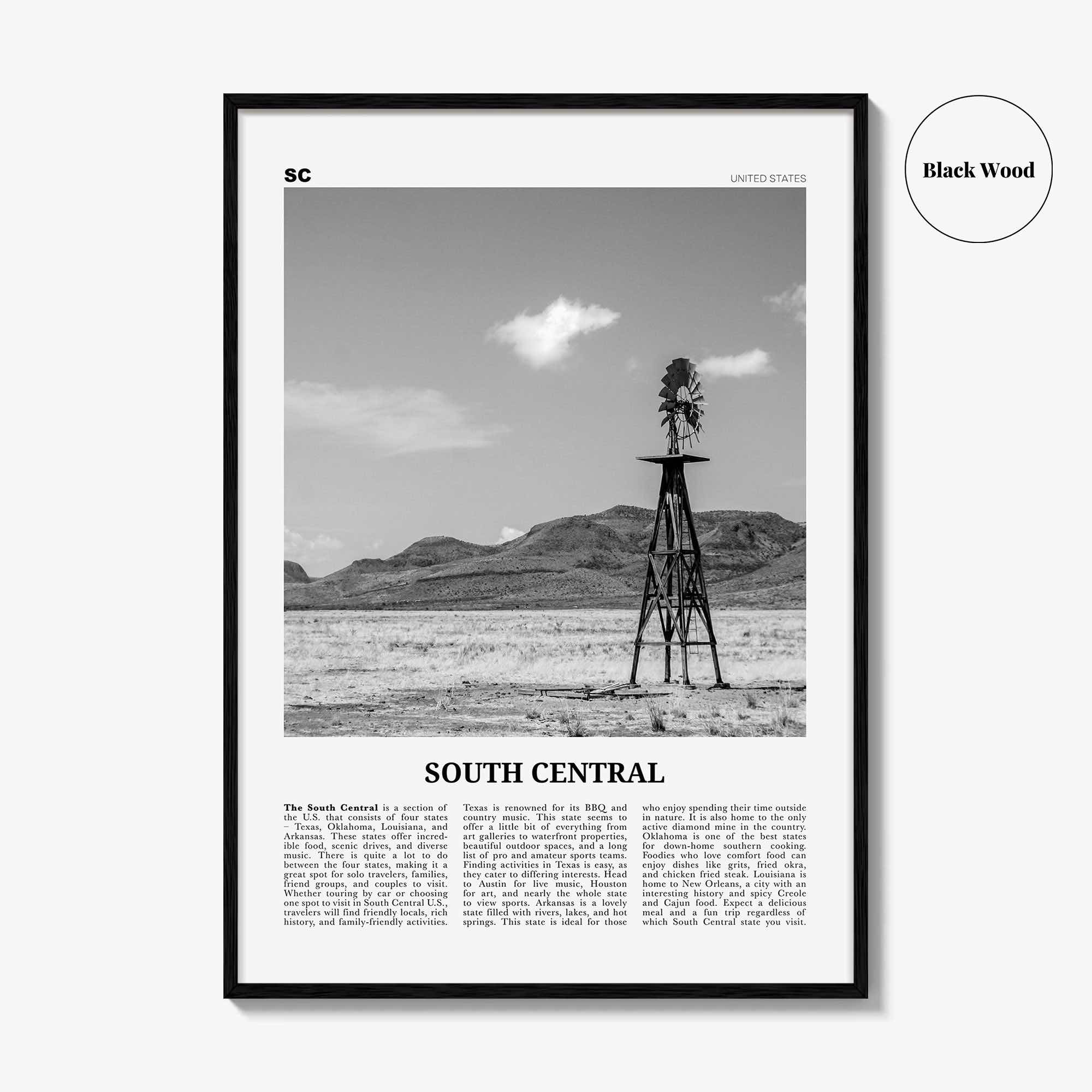 South Central Print Black and White, South Central Wall Art, South Central Poster, South Central Photo, South Central Décor, United States