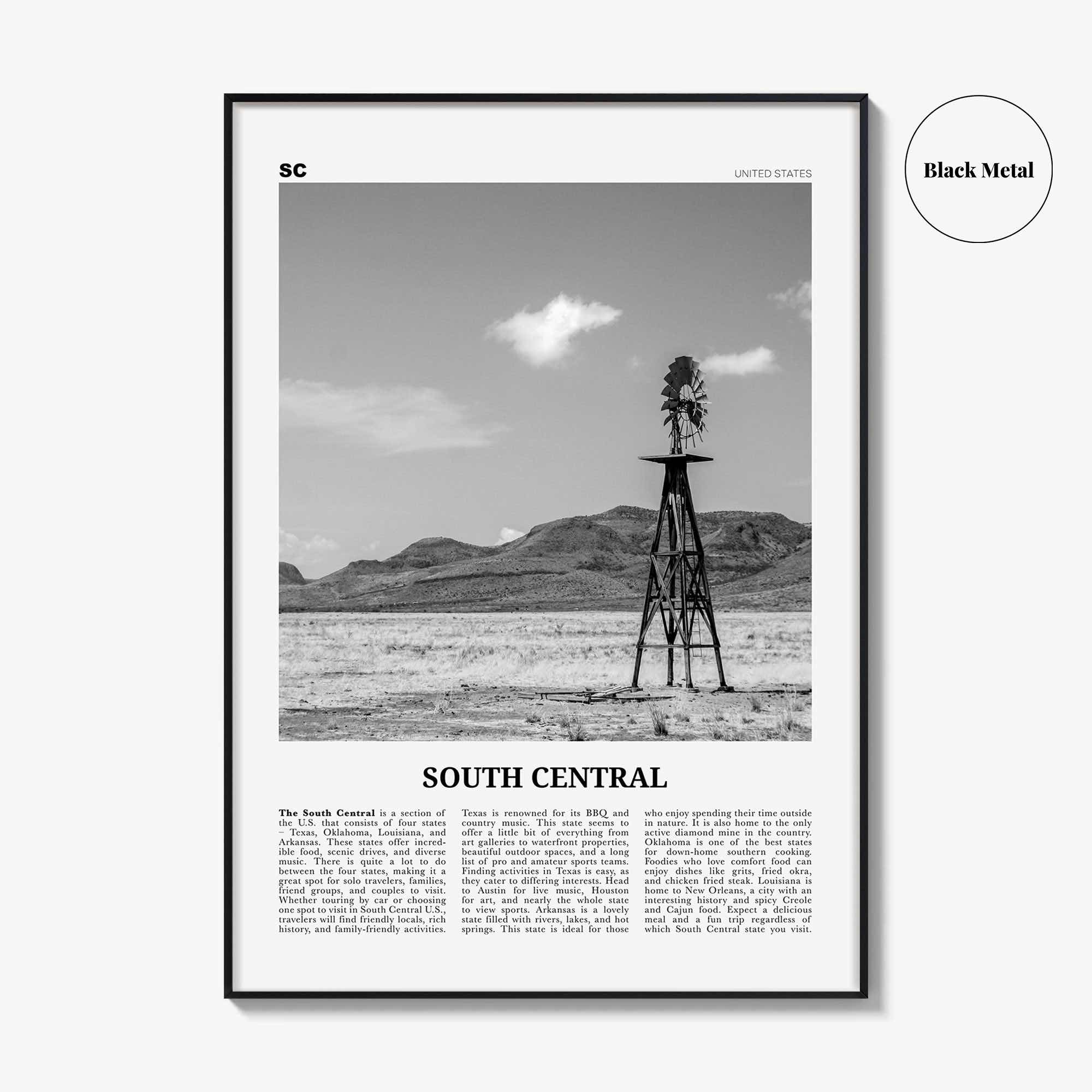 South Central Print Black and White, South Central Wall Art, South Central Poster, South Central Photo, South Central Décor, United States