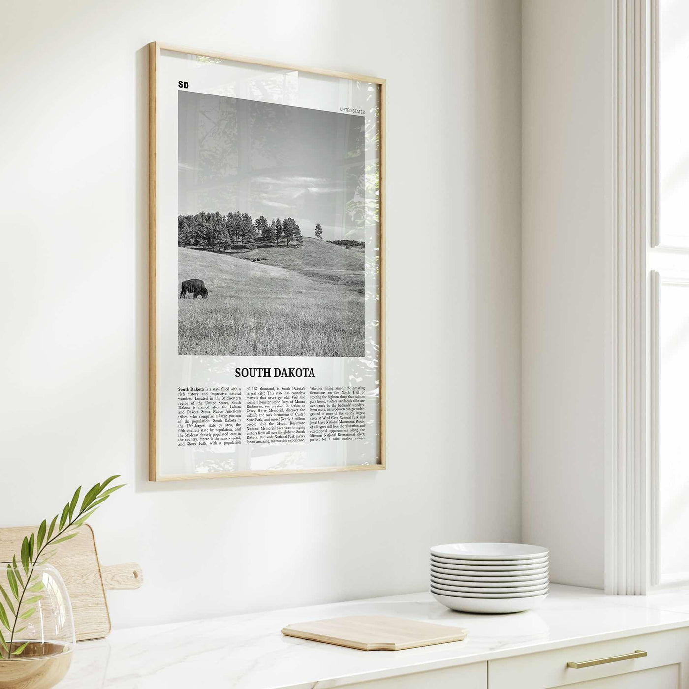 South Dakota Print Black and White No 1, South Dakota Art, South Dakota Poster, South Dakota Photo, South Dakota Map