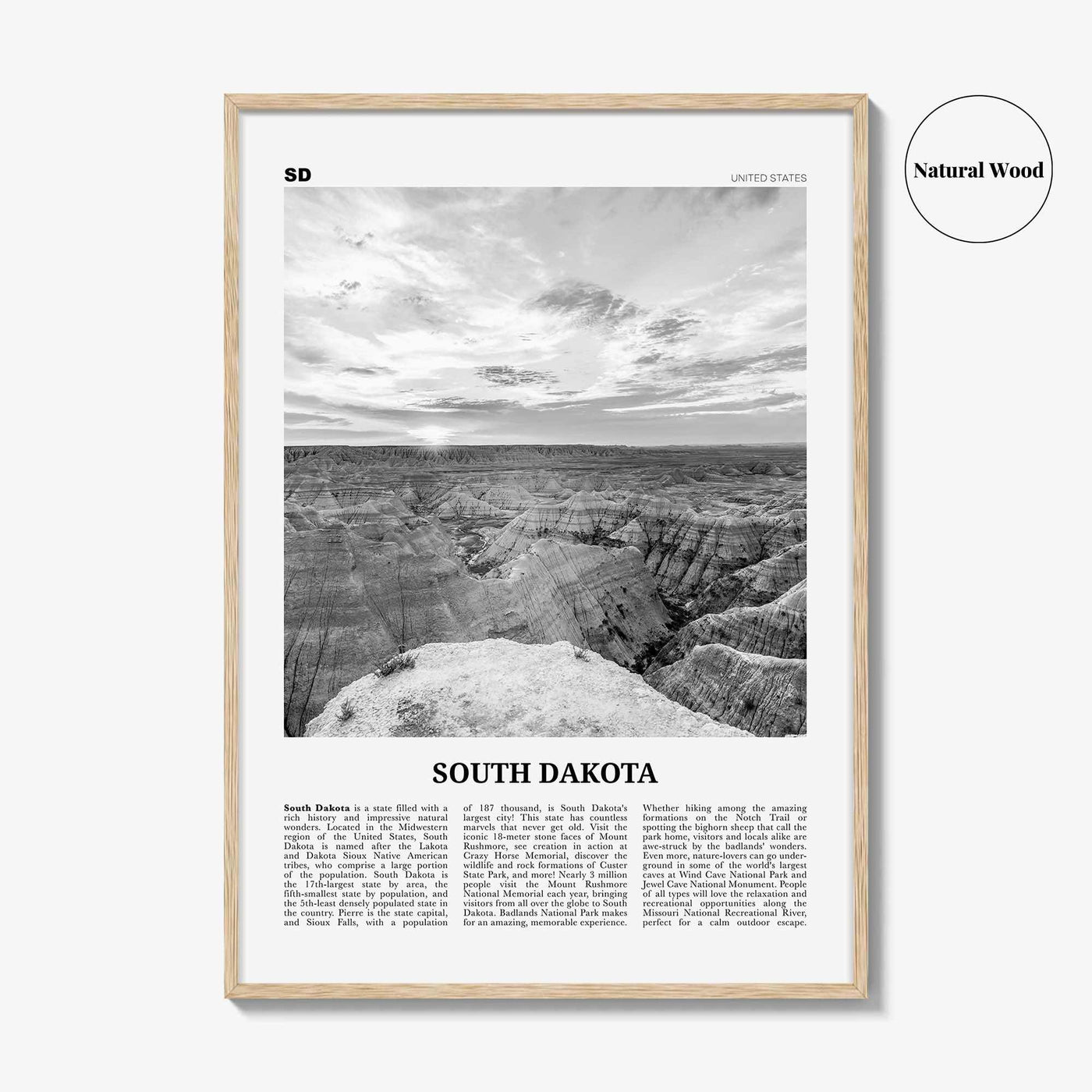 South Dakota Print Black and White No 2, South Dakota Wall Art, South Dakota Poster, South Dakota Photo, USA, United States, North America