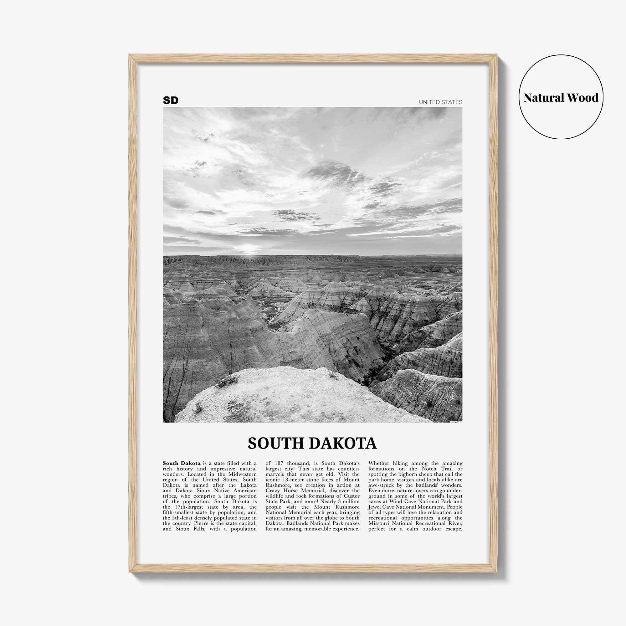 South Dakota Print Black and White No 2, South Dakota Wall Art, South Dakota Poster, South Dakota Photo, USA, United States, North America