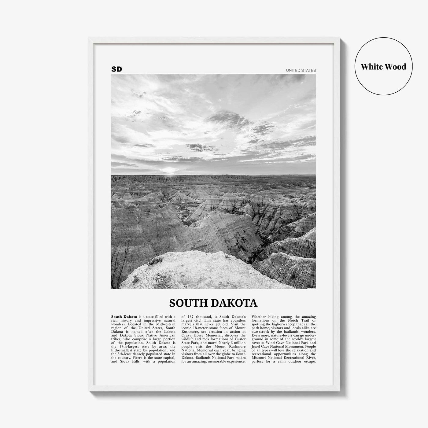 South Dakota Print Black and White No 2, South Dakota Wall Art, South Dakota Poster, South Dakota Photo, USA, United States, North America