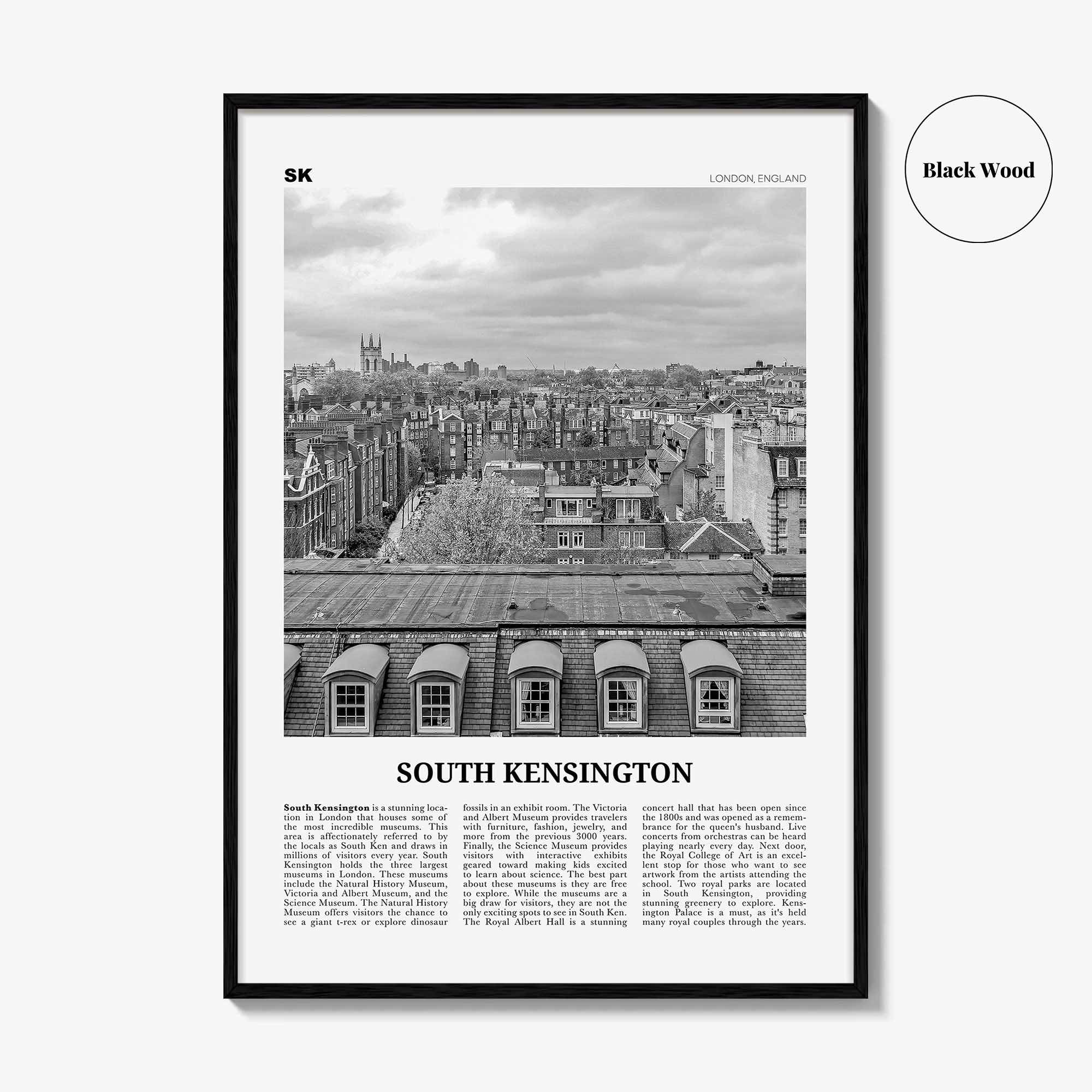 South Kensington Print Black and White, South Kensington Wall Art, South Kensington Poster, South Kensington Photo, London