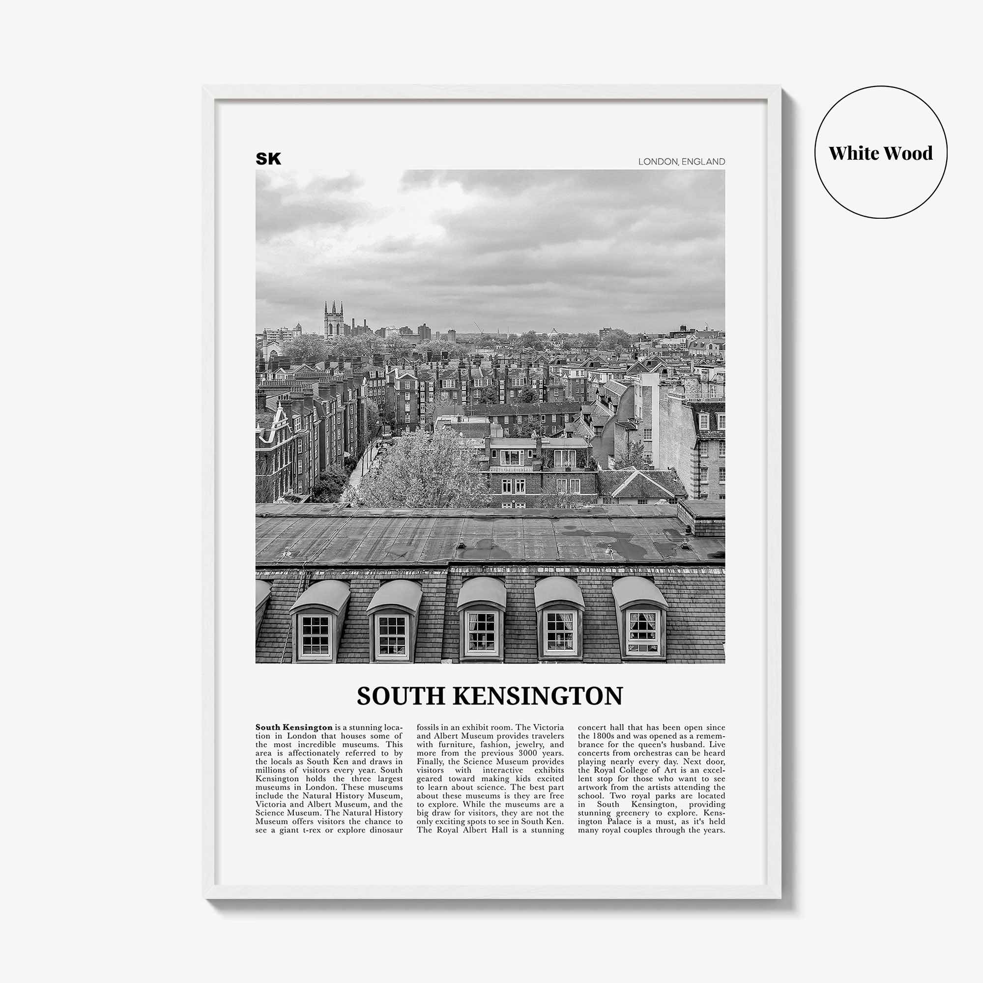 South Kensington Print Black and White, South Kensington Wall Art, South Kensington Poster, South Kensington Photo, London