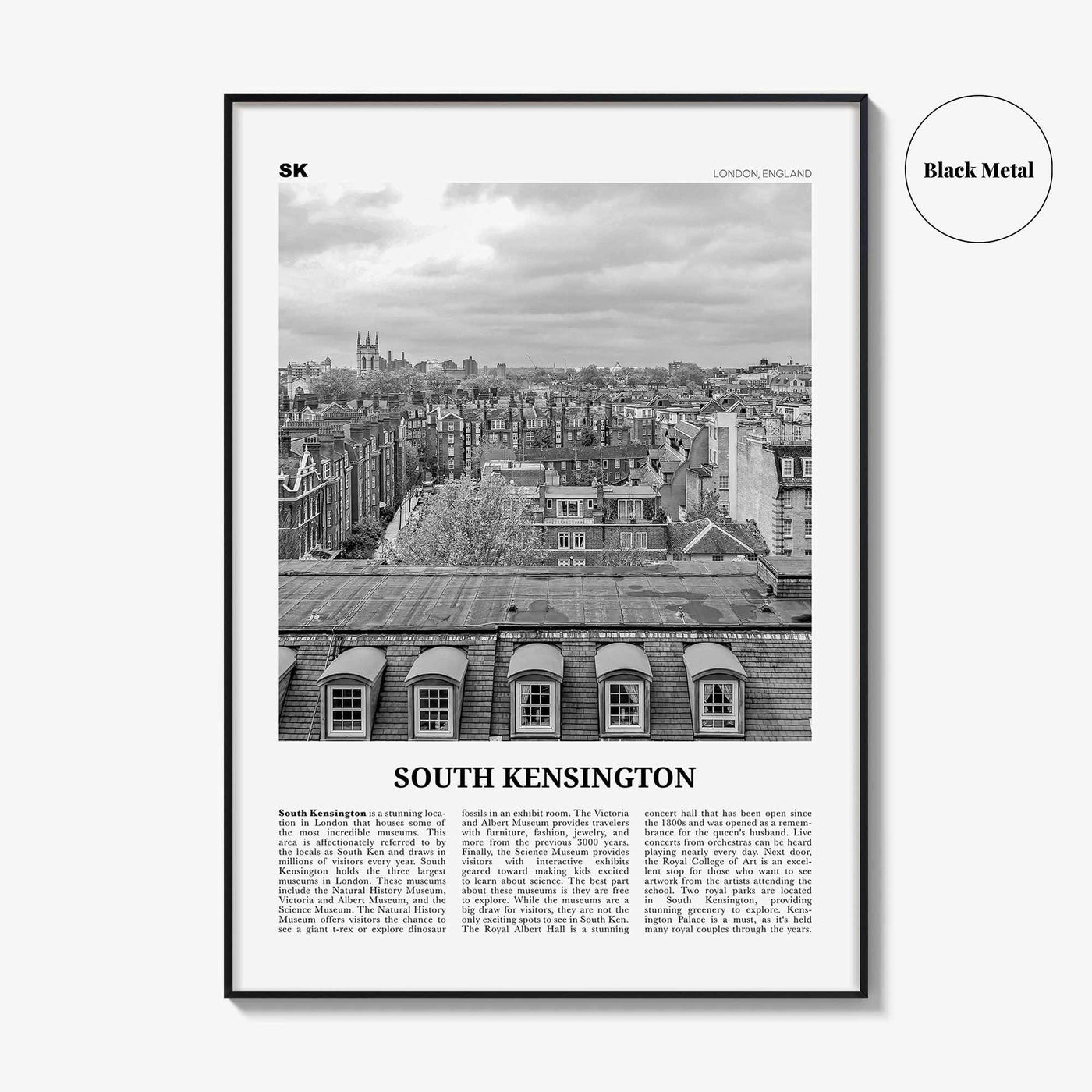 South Kensington Print Black and White, South Kensington Wall Art, South Kensington Poster, South Kensington Photo, London