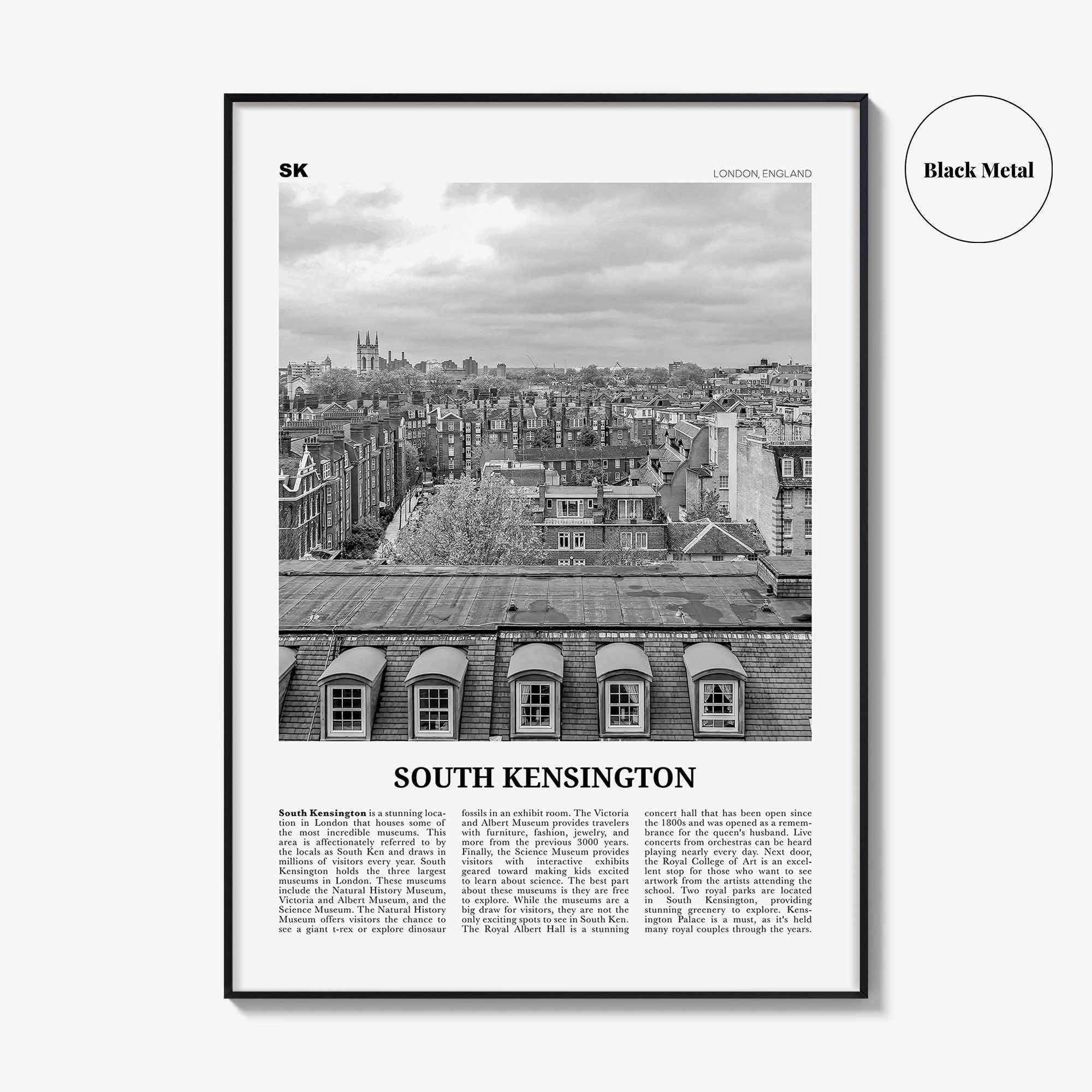 South Kensington Print Black and White, South Kensington Wall Art, South Kensington Poster, South Kensington Photo, London