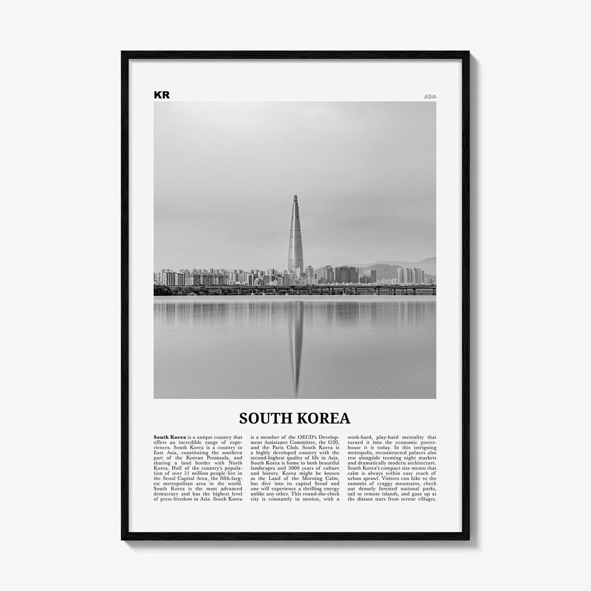 South Korea Print Black and White, South Korea Wall Art, South Korea Poster, South Korea Photo, 韓國 大韓民國 南韓 한국 대한민국 남한 지도, Seoul, Asia