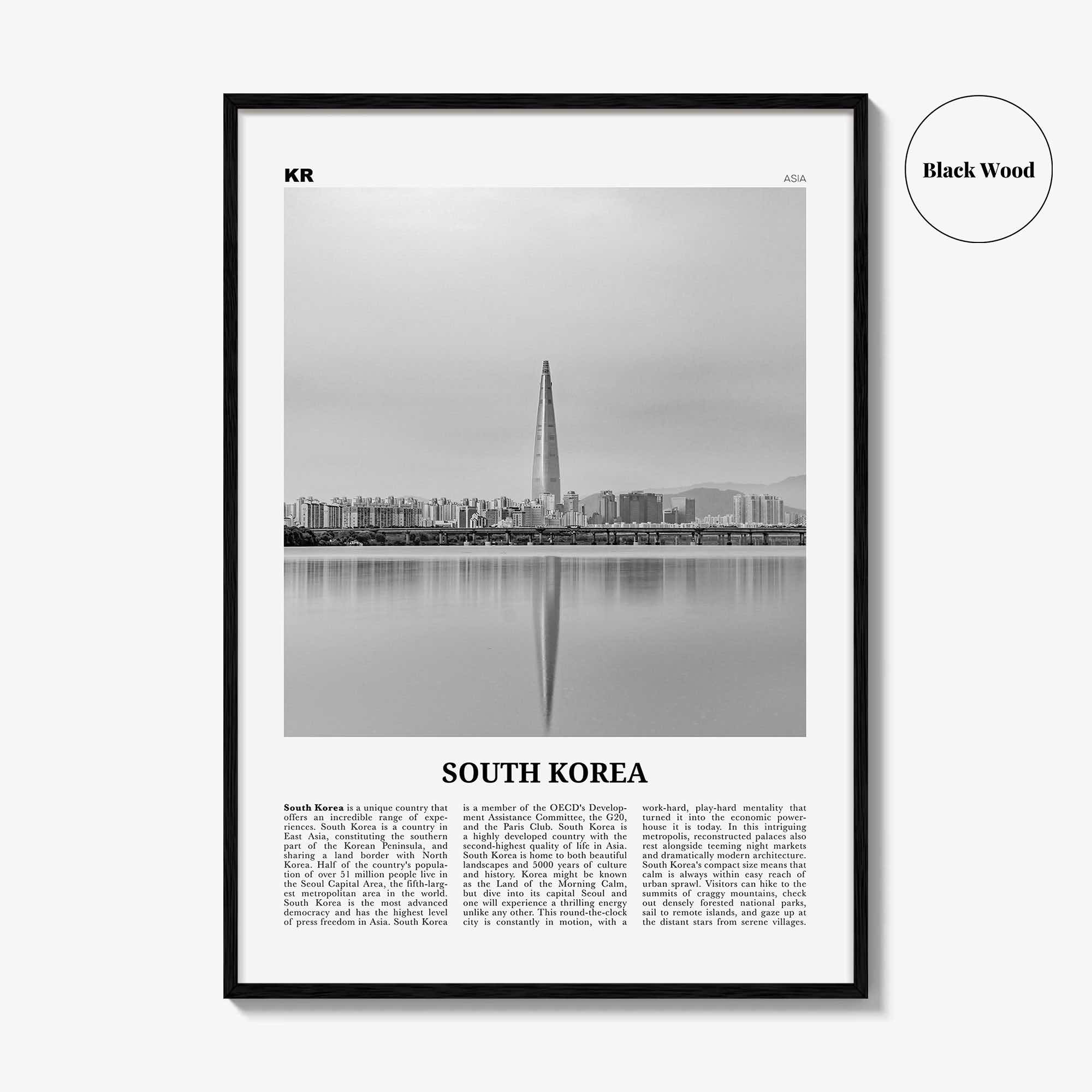 South Korea Print Black and White, South Korea Wall Art, South Korea Poster, South Korea Photo, 韓國 大韓民國 南韓 한국 대한민국 남한 지도, Seoul, Asia