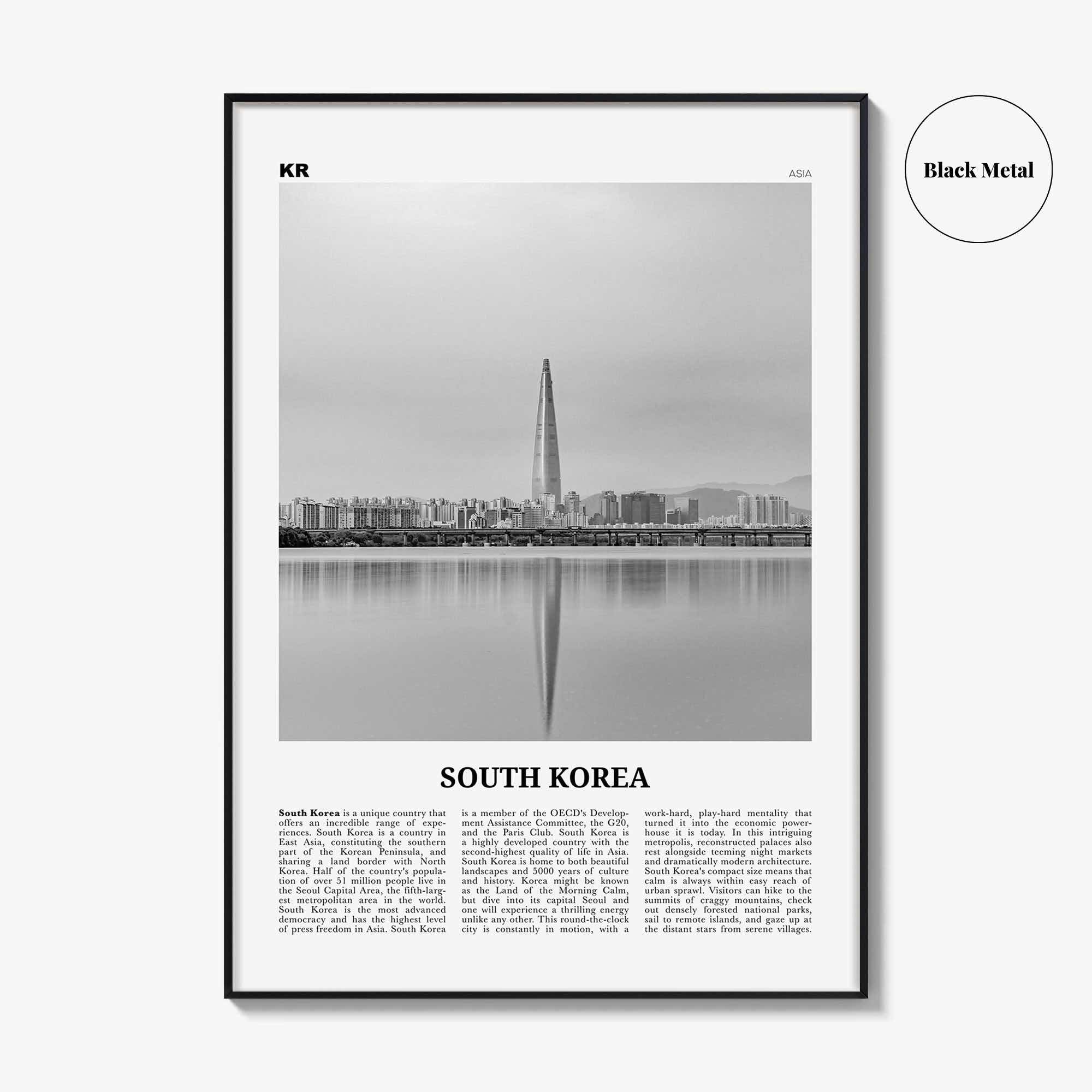 South Korea Print Black and White, South Korea Wall Art, South Korea Poster, South Korea Photo, 韓國 大韓民國 南韓 한국 대한민국 남한 지도, Seoul, Asia