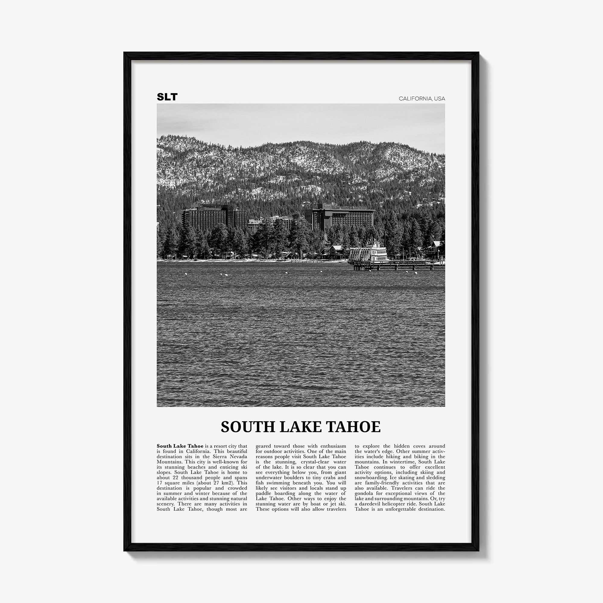 South Lake Tahoe Print Black and White, South Lake Tahoe Wall Art, South Lake Tahoe Poster, South Lake Tahoe Photo, California, USA