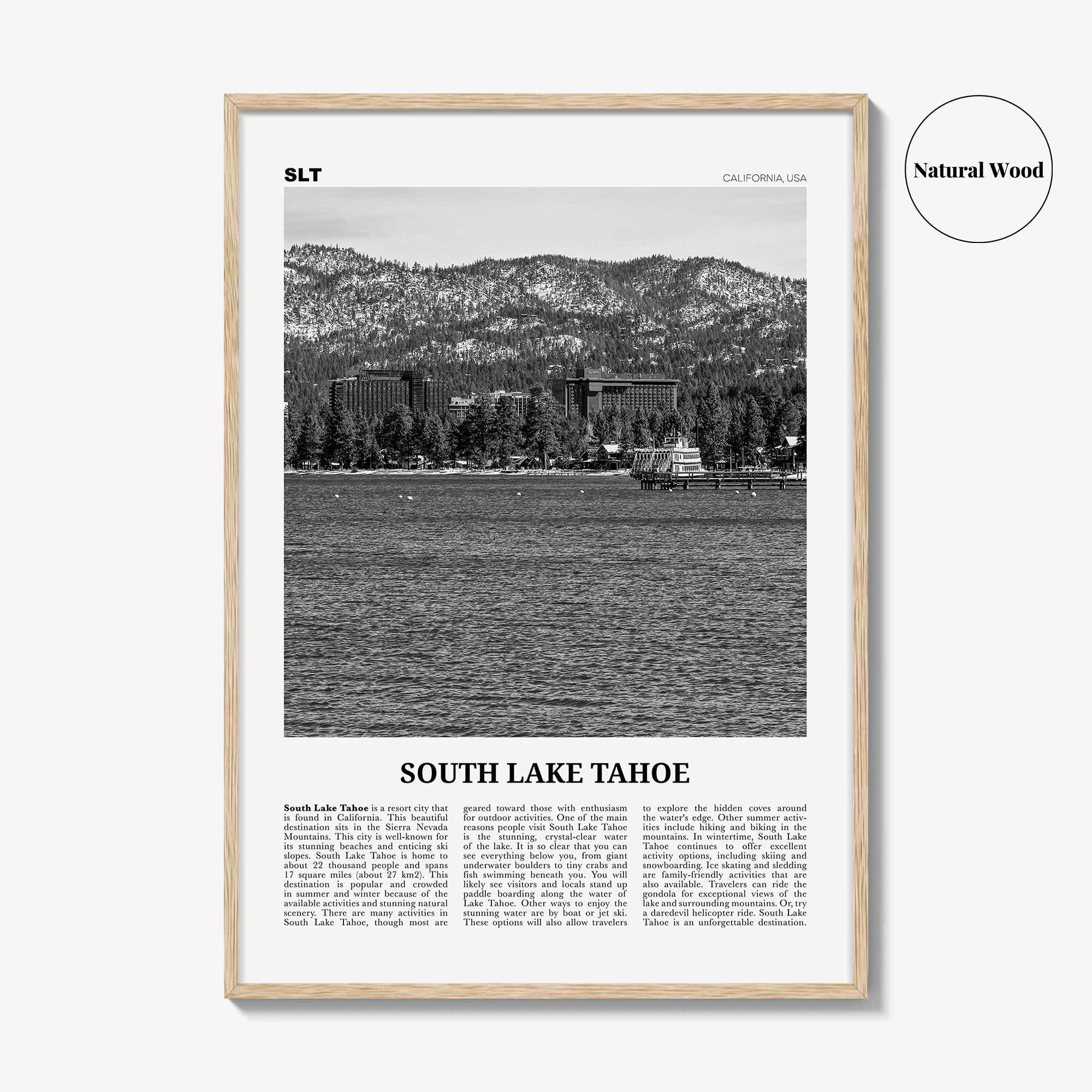 South Lake Tahoe Print Black and White, South Lake Tahoe Wall Art, South Lake Tahoe Poster, South Lake Tahoe Photo, California, USA