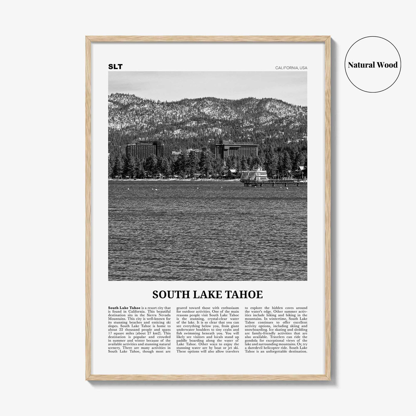 South Lake Tahoe Print Black and White, South Lake Tahoe Wall Art, South Lake Tahoe Poster, South Lake Tahoe Photo, California, USA