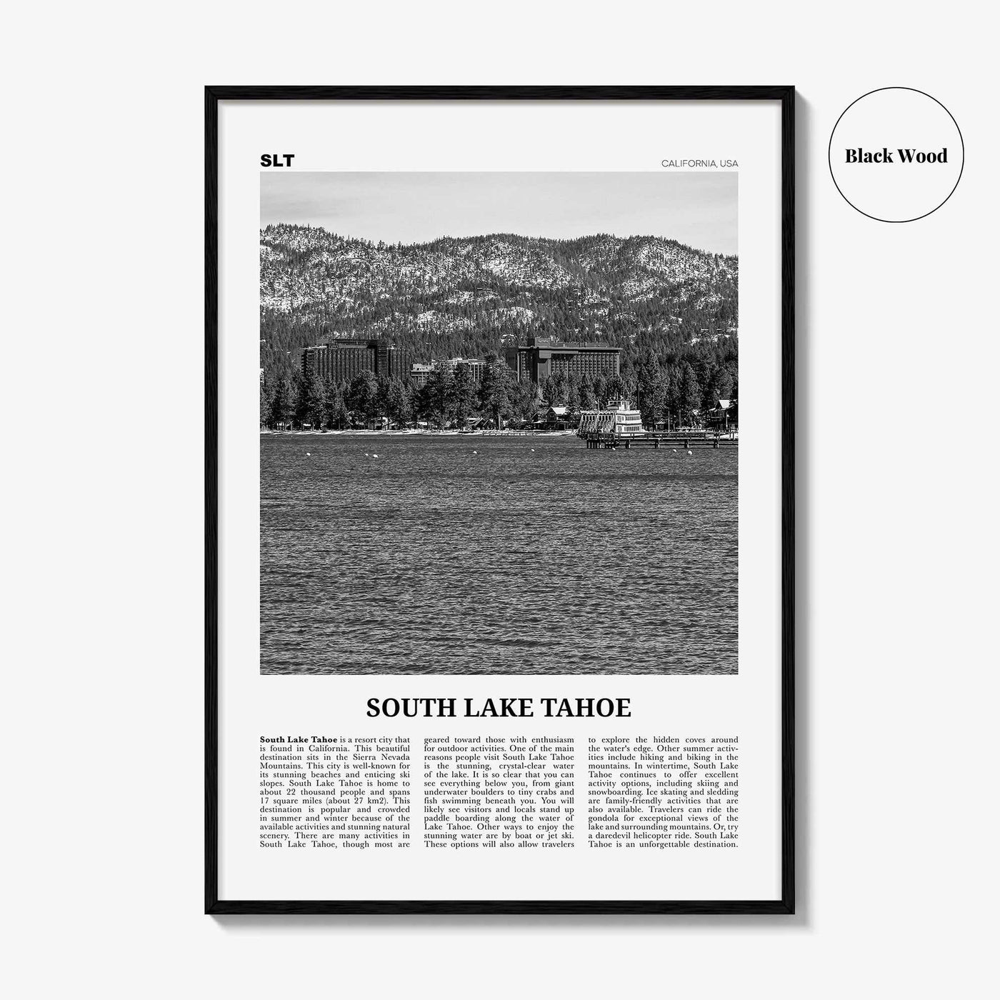 South Lake Tahoe Print Black and White, South Lake Tahoe Wall Art, South Lake Tahoe Poster, South Lake Tahoe Photo, California, USA